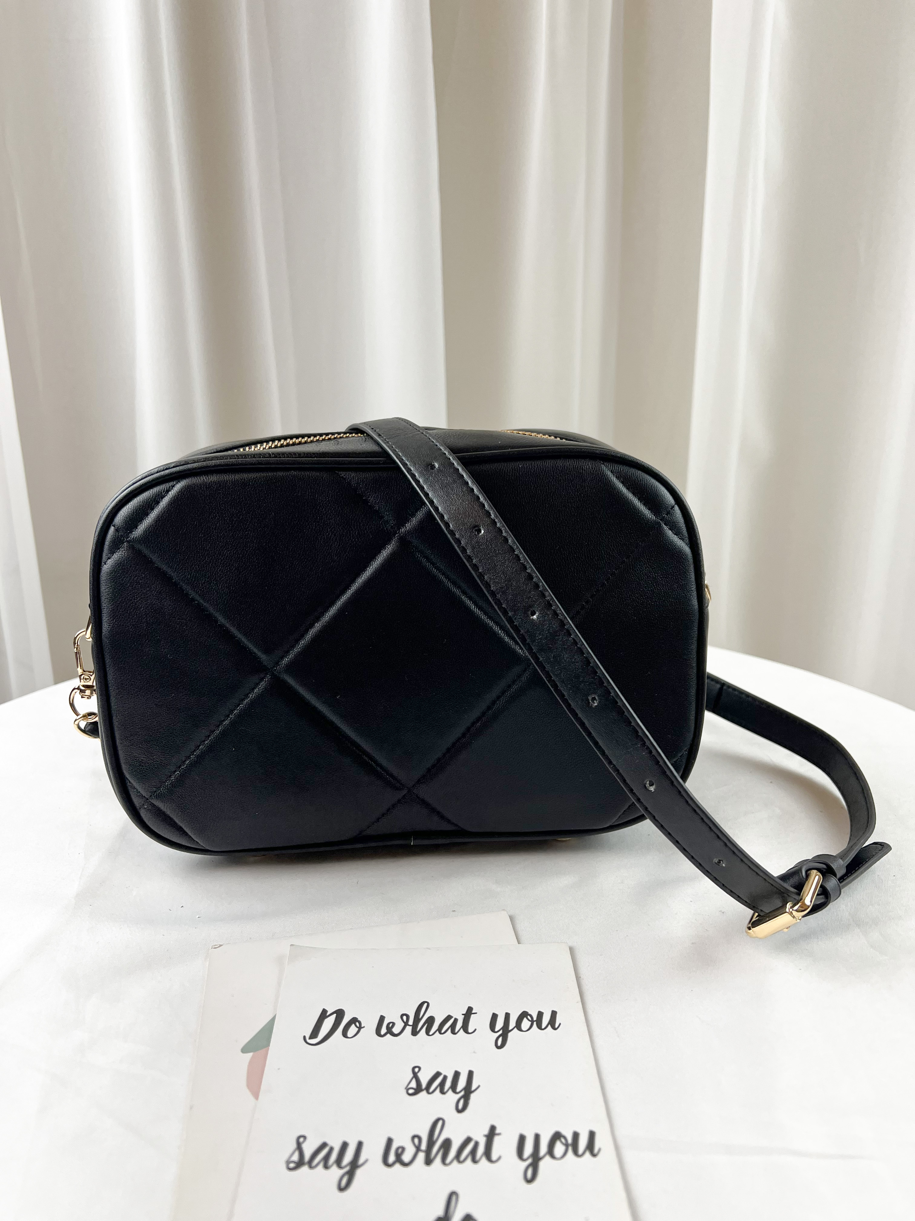 經典黑 菱格真皮牛皮鏈帶肩背包 / 側背包  #SM-6858