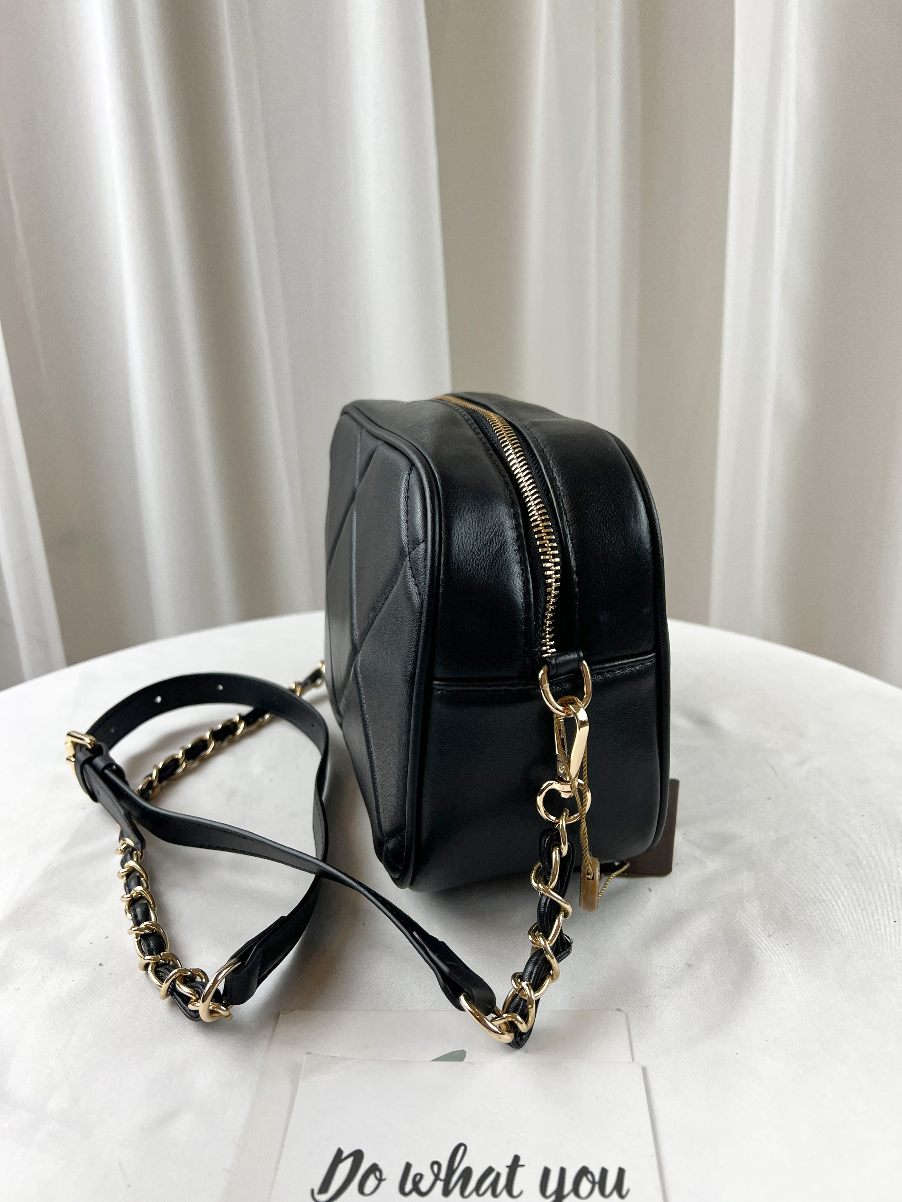 經典黑 菱格真皮牛皮鏈帶肩背包 / 側背包  #SM-6858