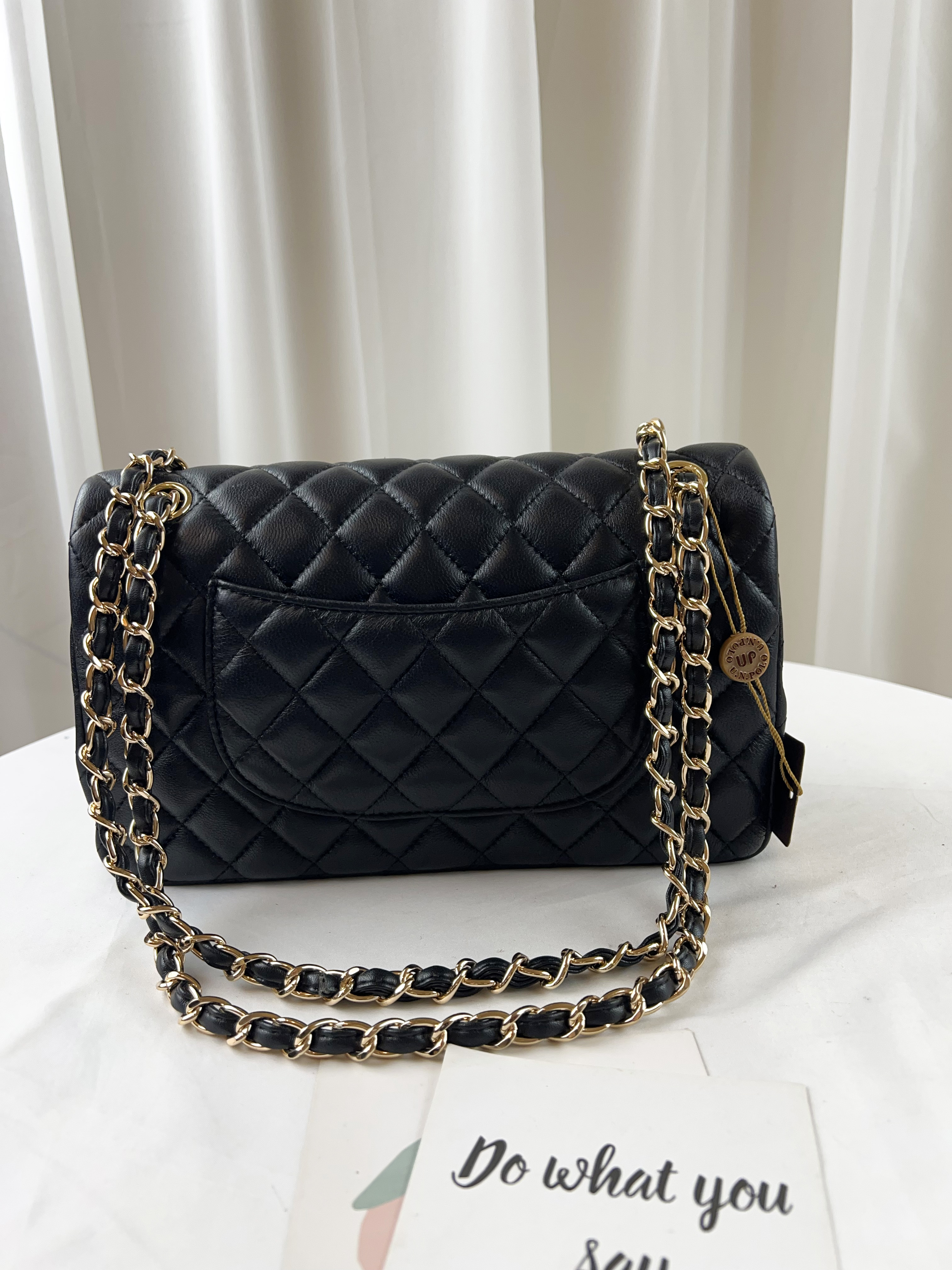 經典黑 菱格紋金扣真皮牛皮鏈帶肩背包 / 側背包  #SM-112