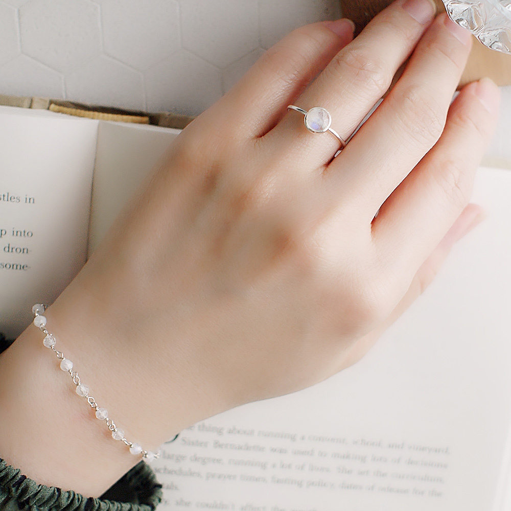 月光石簡約小圓純銀戒指/SR952