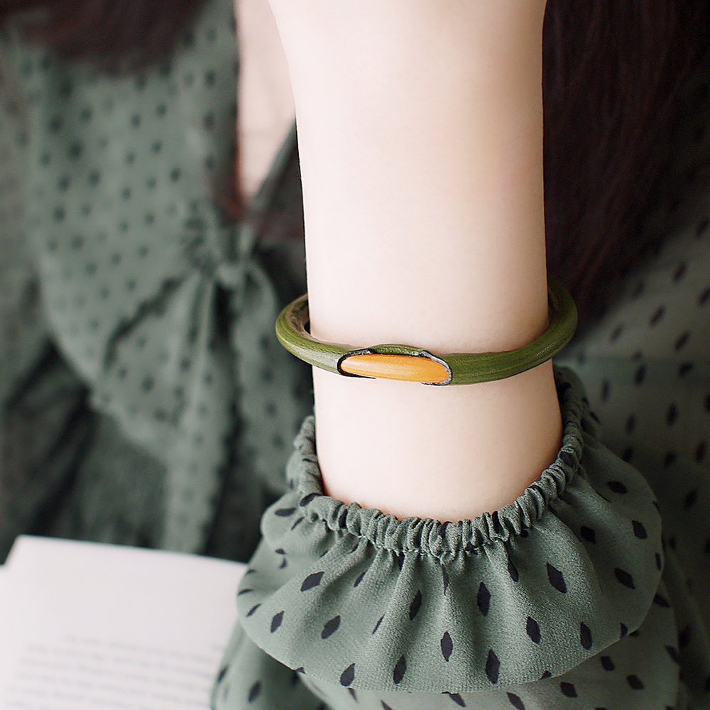 雙色手染牛皮手環(橄欖綠色)/PB004G