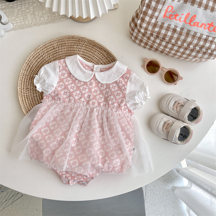 粉紅小花紗裙包屁衣