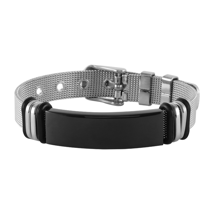 白鋼手鍊，男士手鍊 簡約墨黑方牌；經典米蘭錶帶造型（2581黑色）