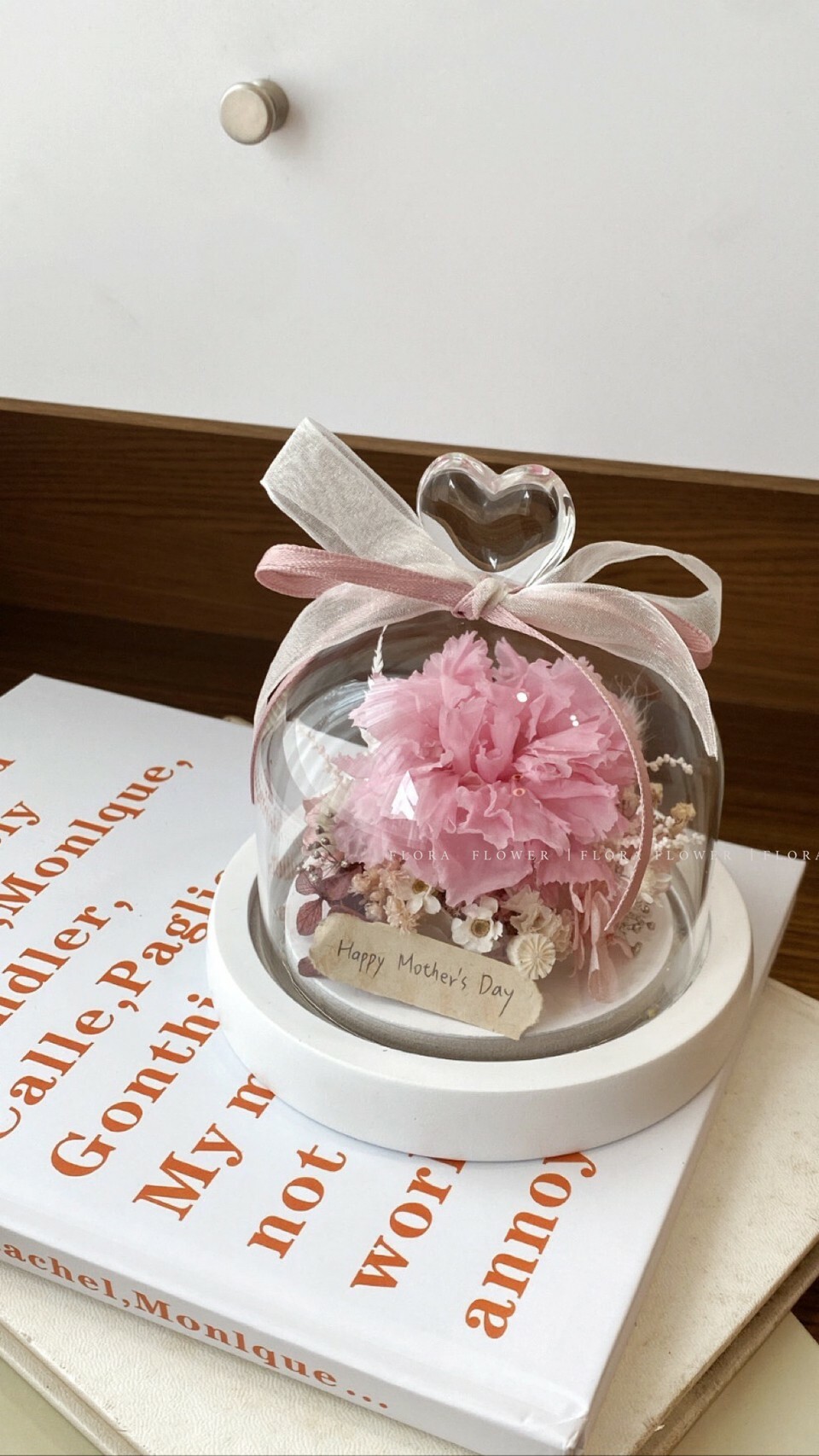 永生康乃馨愛心玻璃罩夜燈