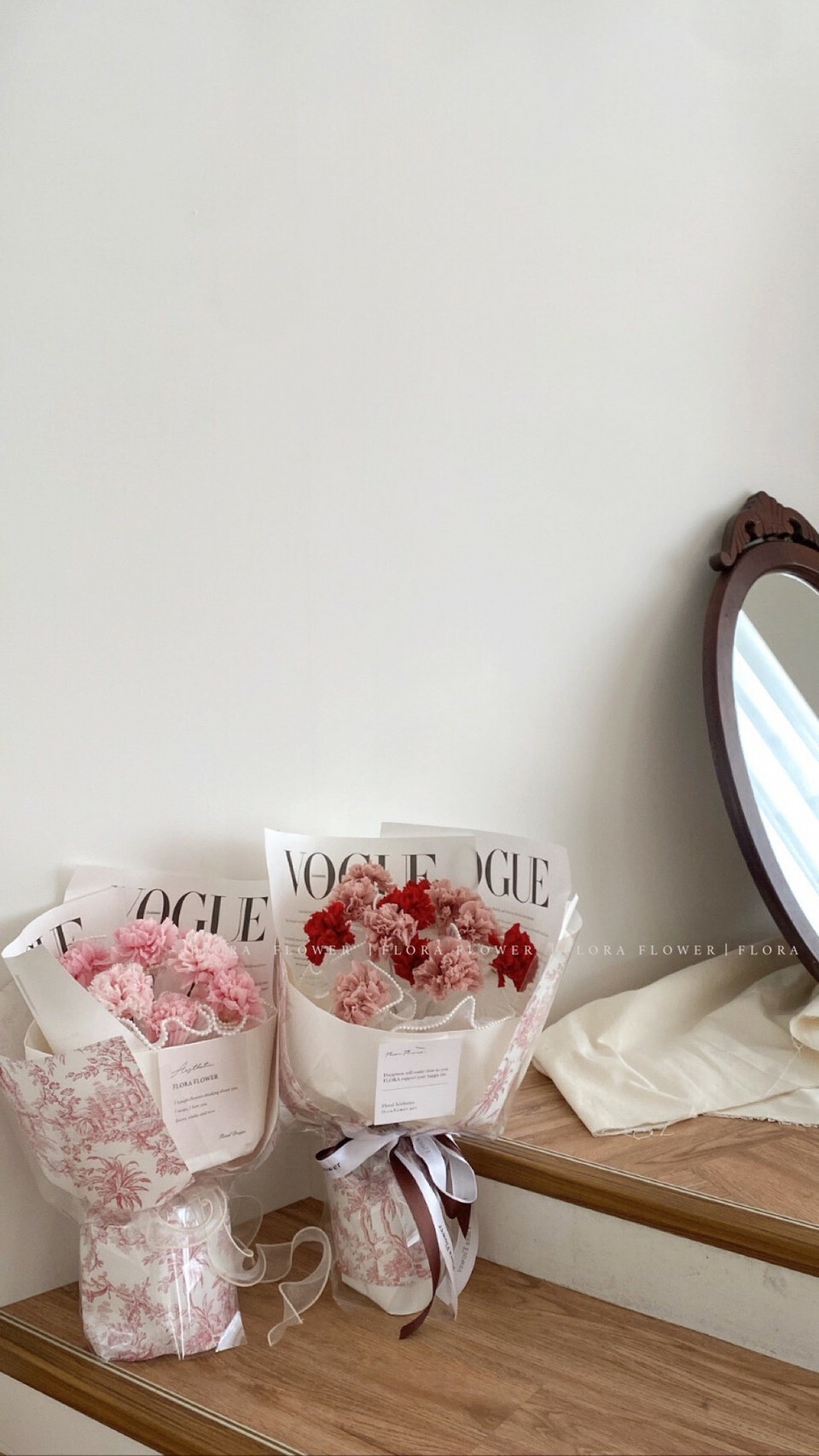 康乃馨珍珠永生花束-法式復古