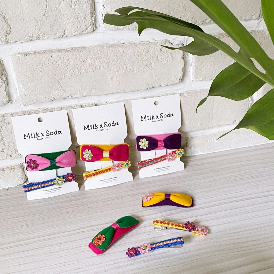 〖 Milk x Soda 〗撞色花朵布髮夾組