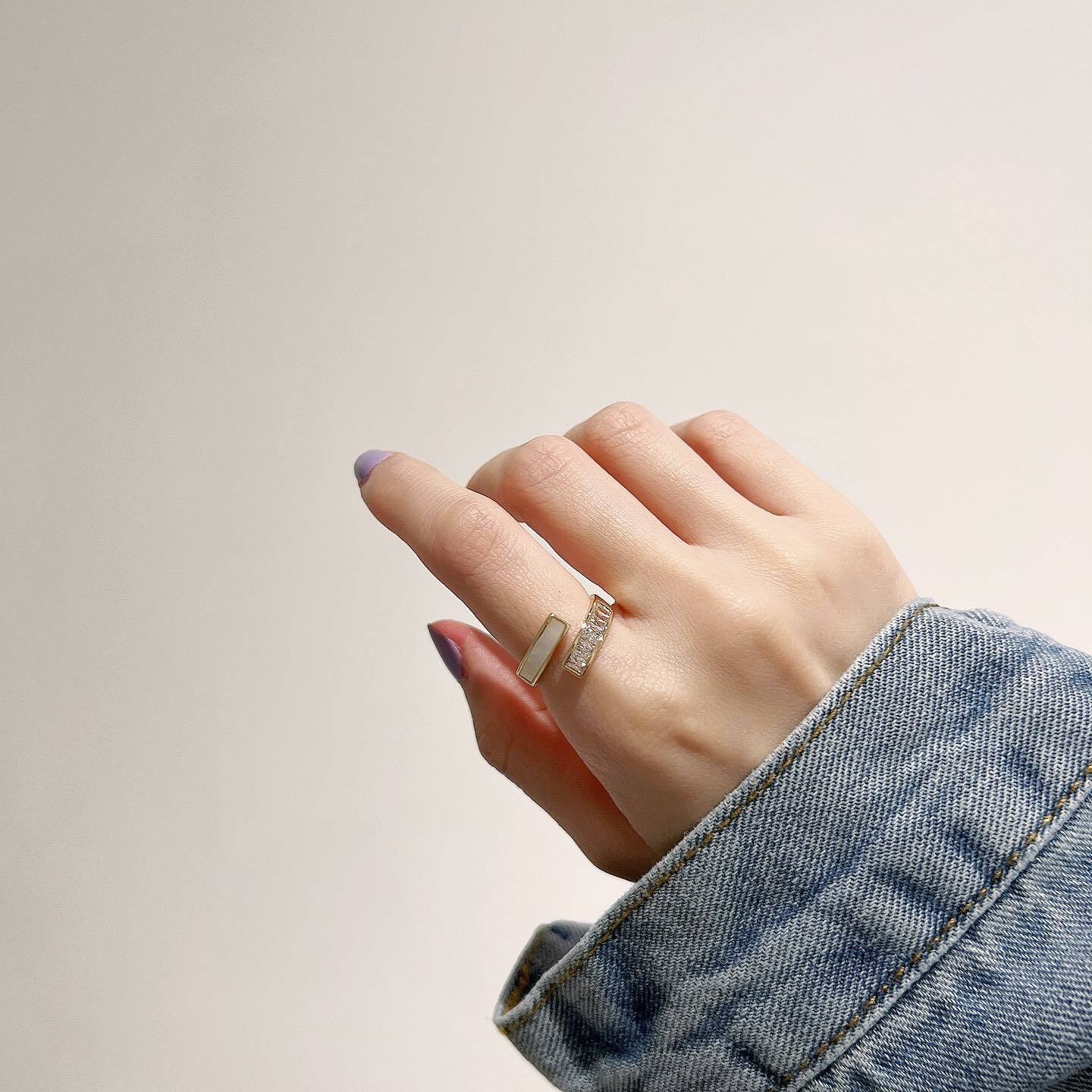 韓國貝殼鋯石交錯戒指