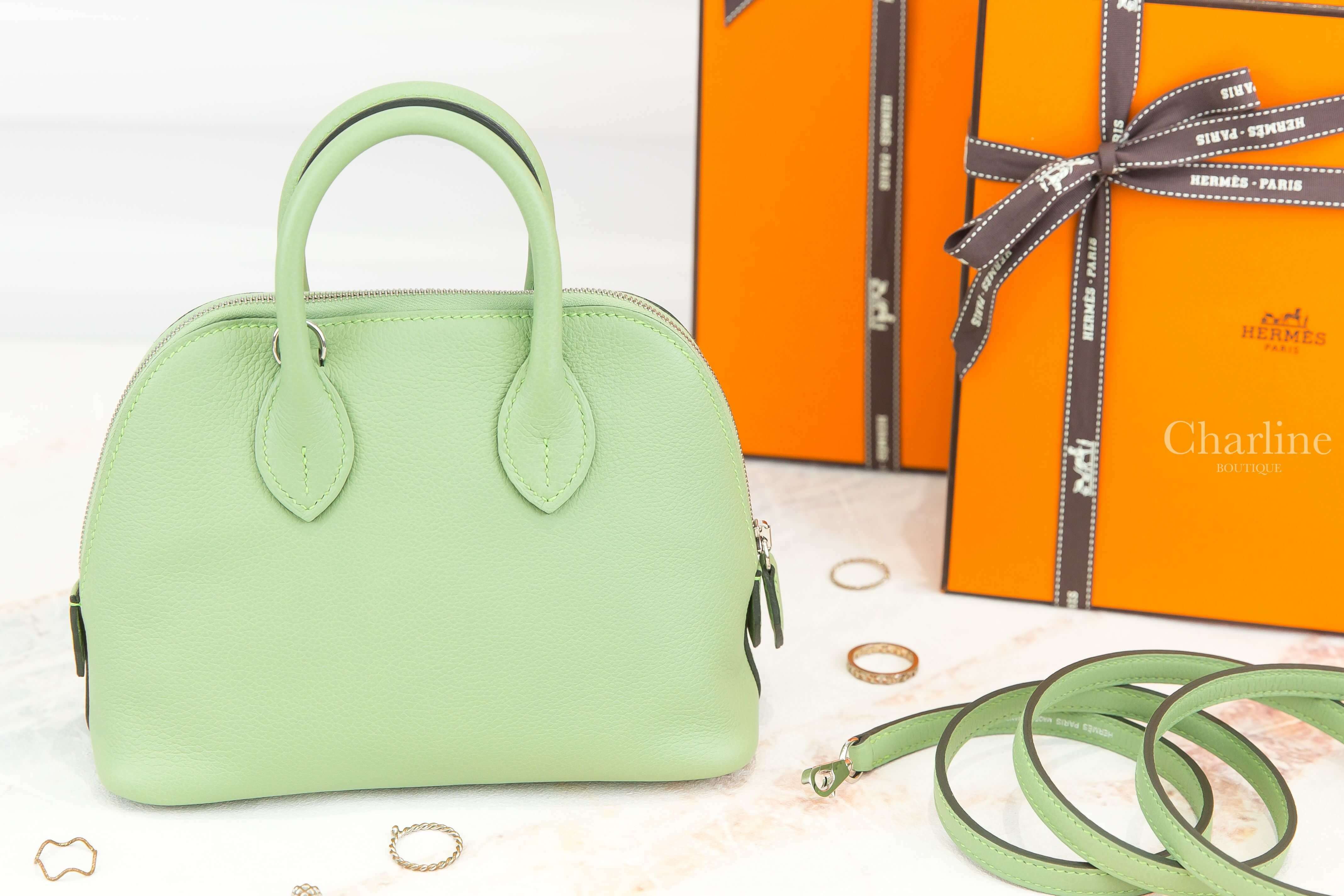 Hermès Bolide 1923 Mini 3I Vert Criquet Evercolor Z刻牛油果綠銀釦迷你手提肩背包-Charline Boutique 精品代購