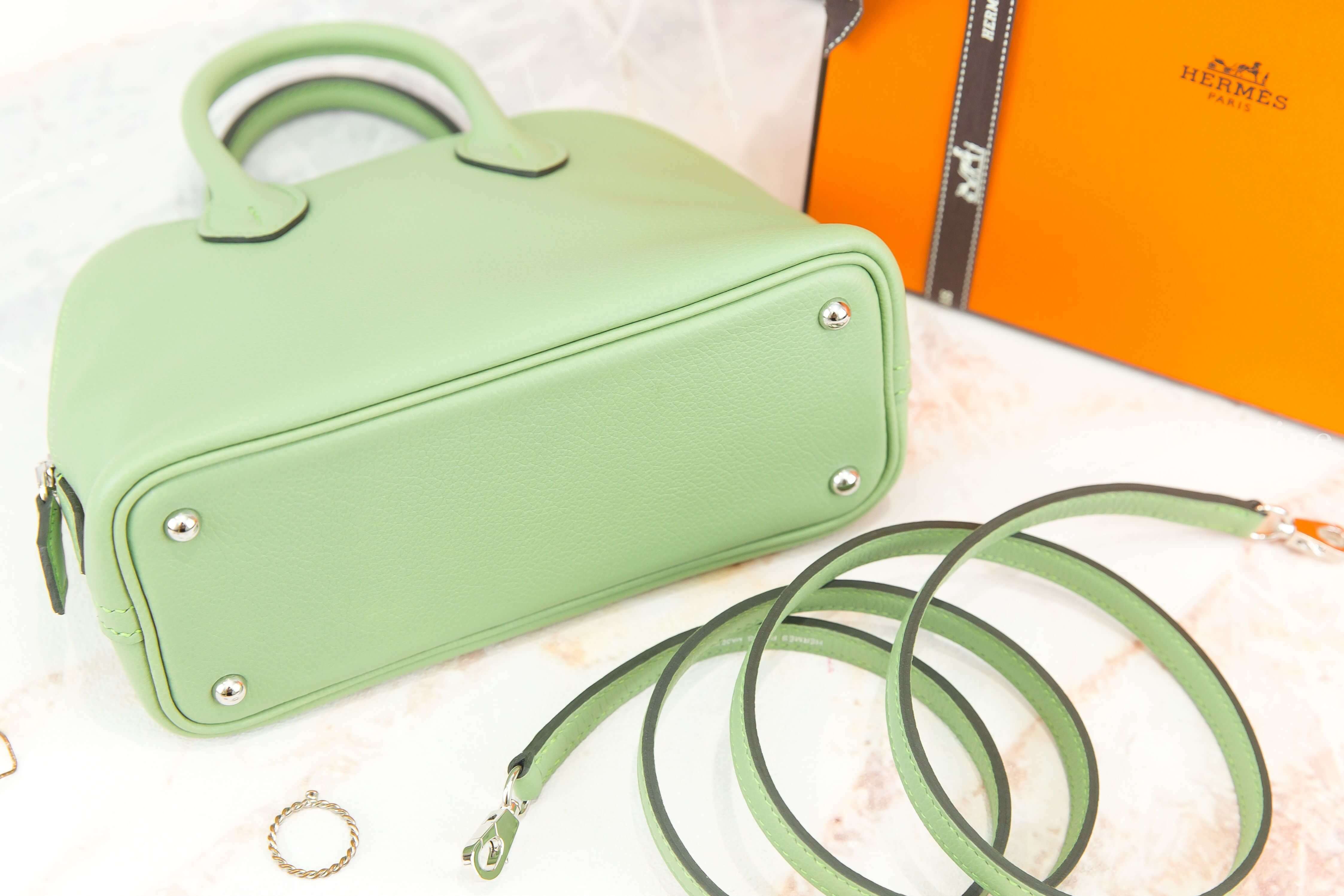 Hermès Bolide 1923 Mini 3I Vert Criquet Evercolor Z刻牛油果綠銀釦迷你手提肩背包-Charline Boutique 精品代購