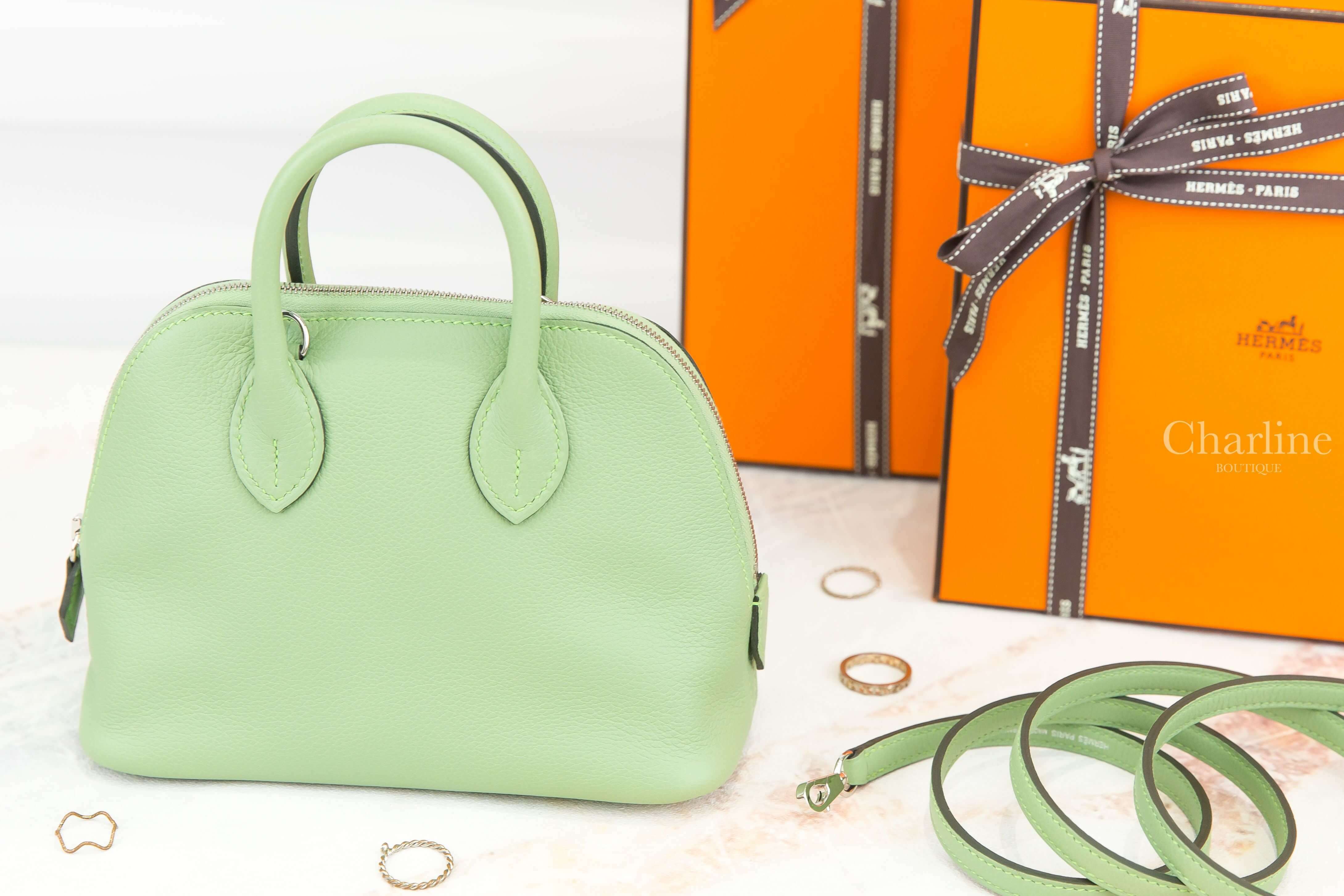 Hermès Bolide 1923 Mini 3I Vert Criquet Evercolor Z刻牛油果綠銀釦迷你手提肩背包-Charline Boutique 精品代購