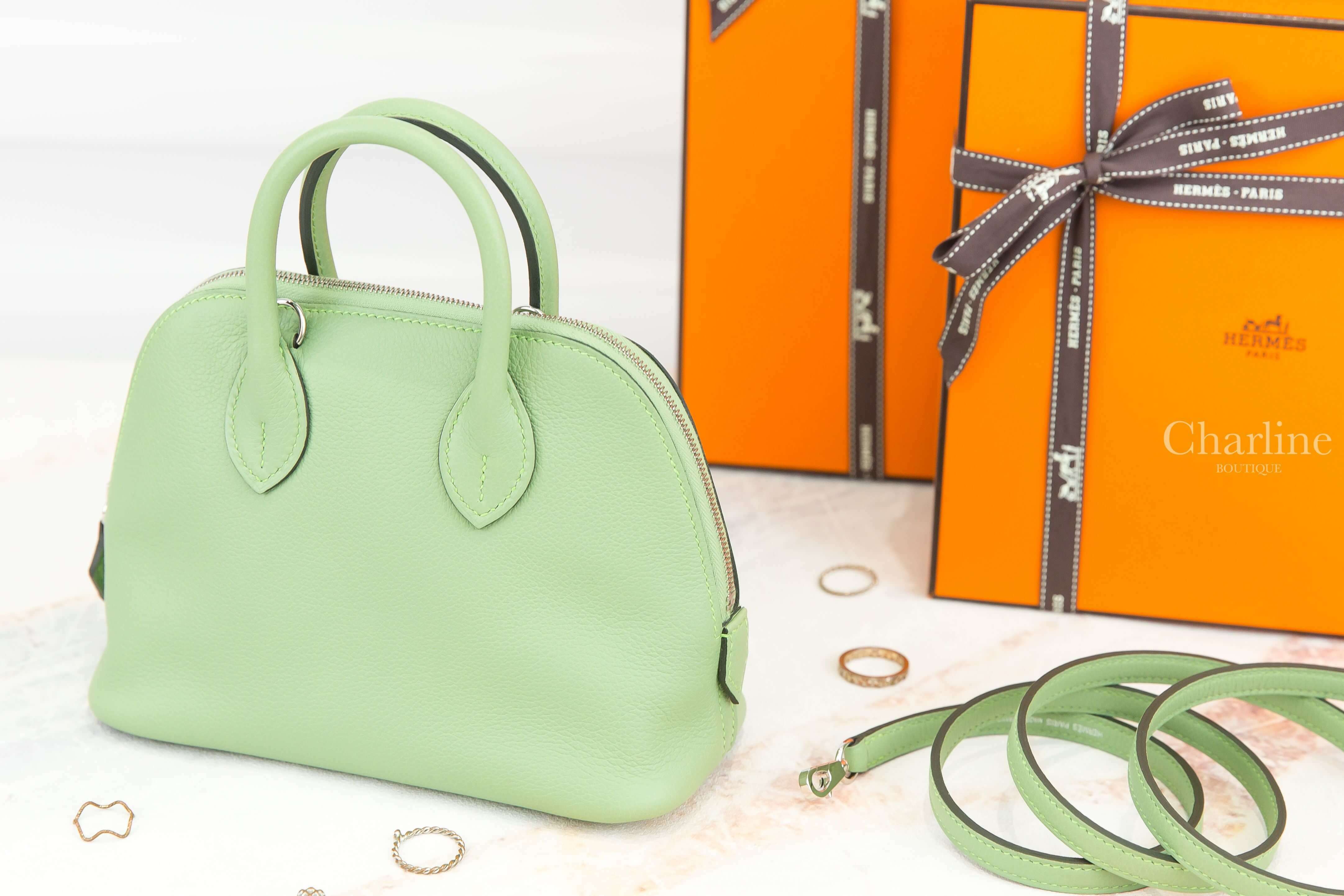 Hermès Bolide 1923 Mini 3I Vert Criquet Evercolor Z刻牛油果綠銀釦迷你手提肩背包-Charline Boutique 精品代購