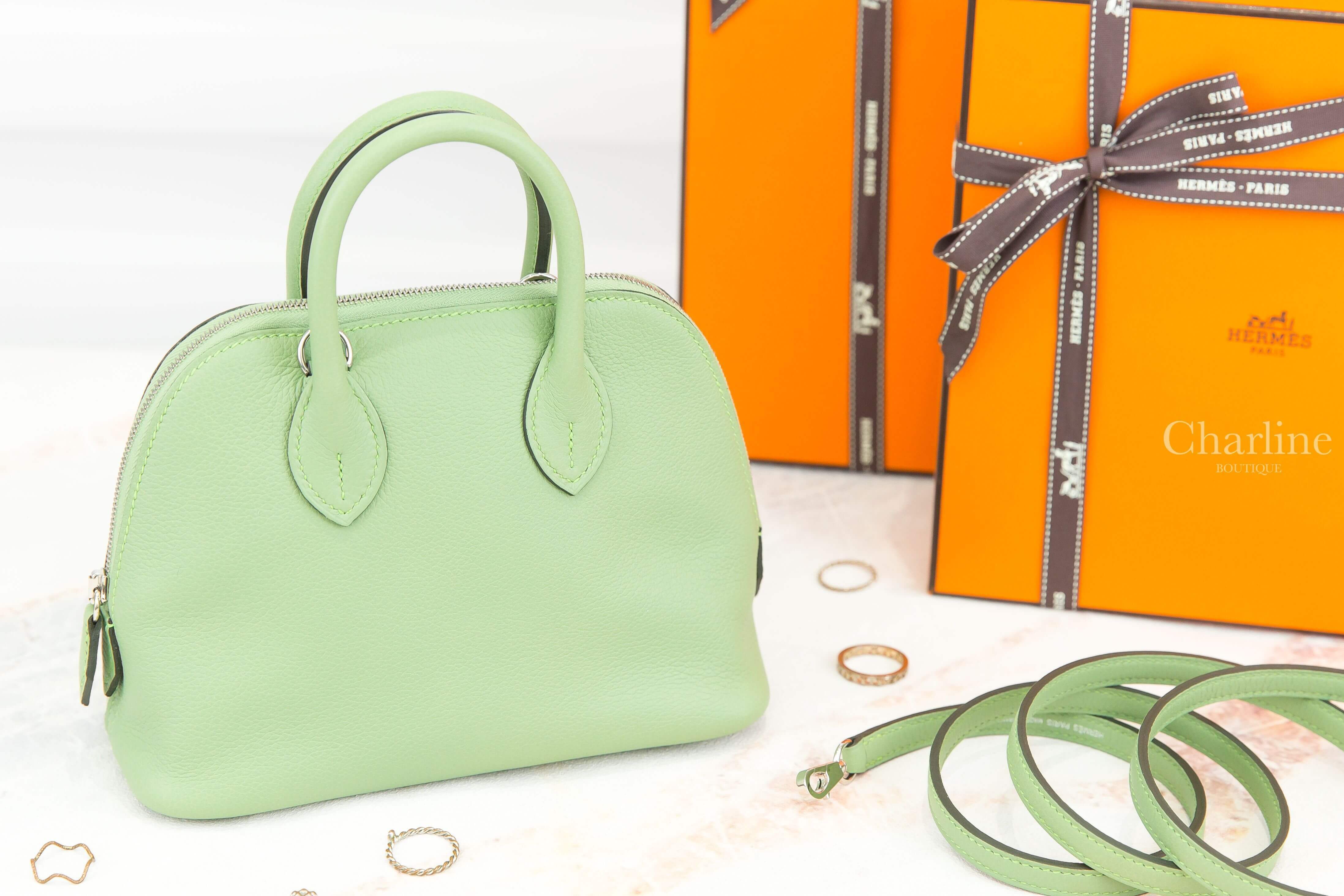 Hermès Bolide 1923 Mini 3I Vert Criquet Evercolor Z刻牛油果綠銀釦迷你手提肩背包-Charline Boutique 精品代購