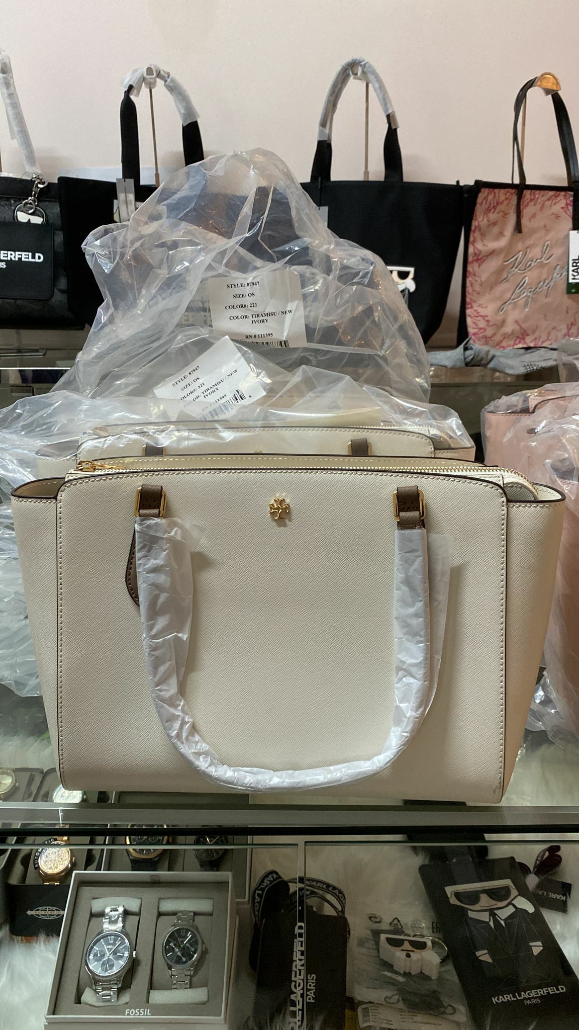 [S] TORY BURCH EMERSON SMALL TOP ZIP TOTE BAG, NEW IVORY, 87947-221 (STB56)