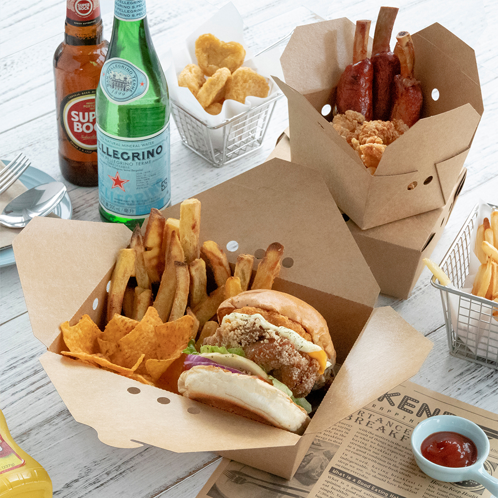 牛皮紙開洞方形餐盒 2000ml 3號