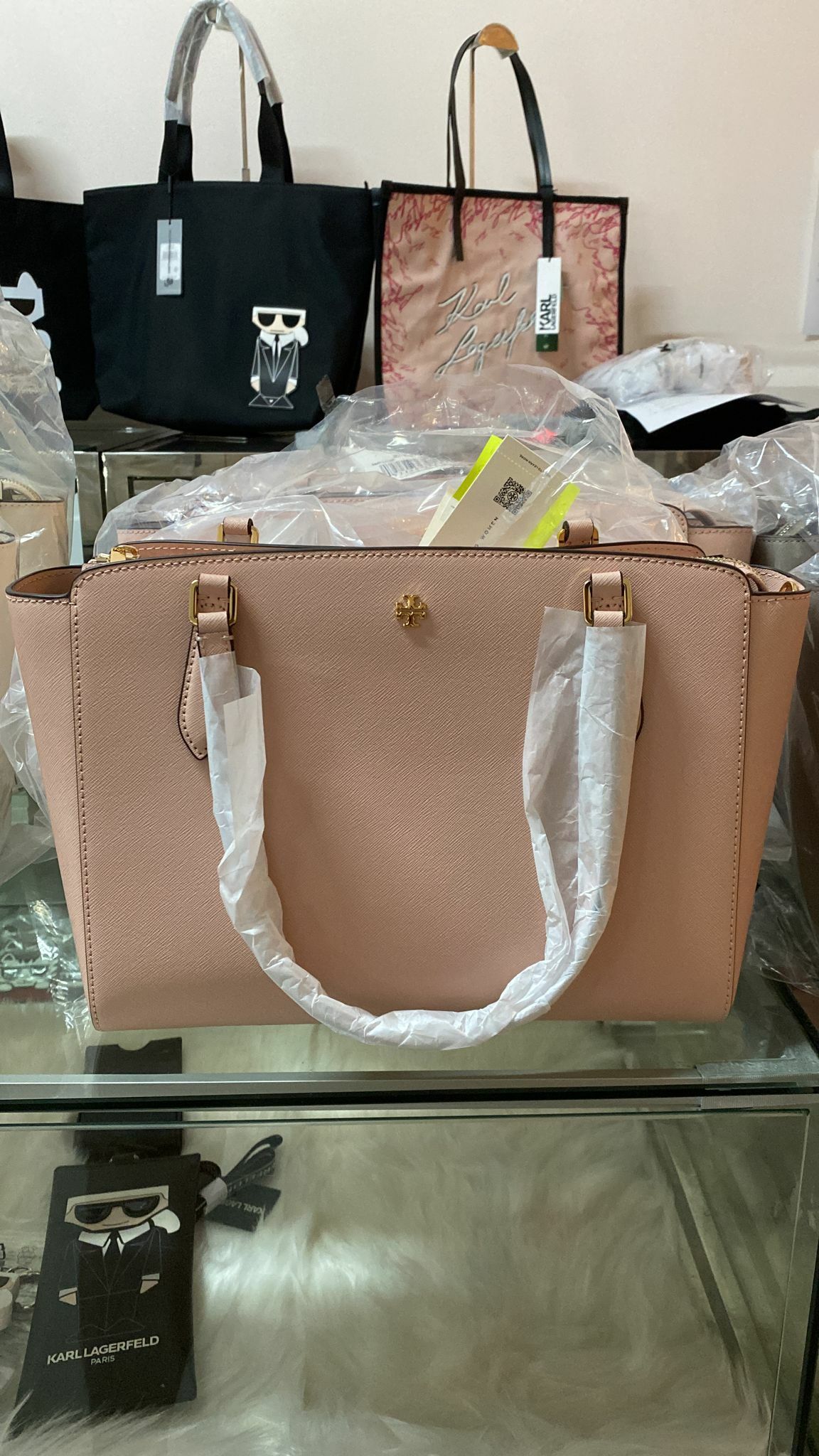[S] TORY BURCH EMERSON SMALL TOP ZIP TOTE BAG, PINK QUARTZ , 64188-678 (STB57)