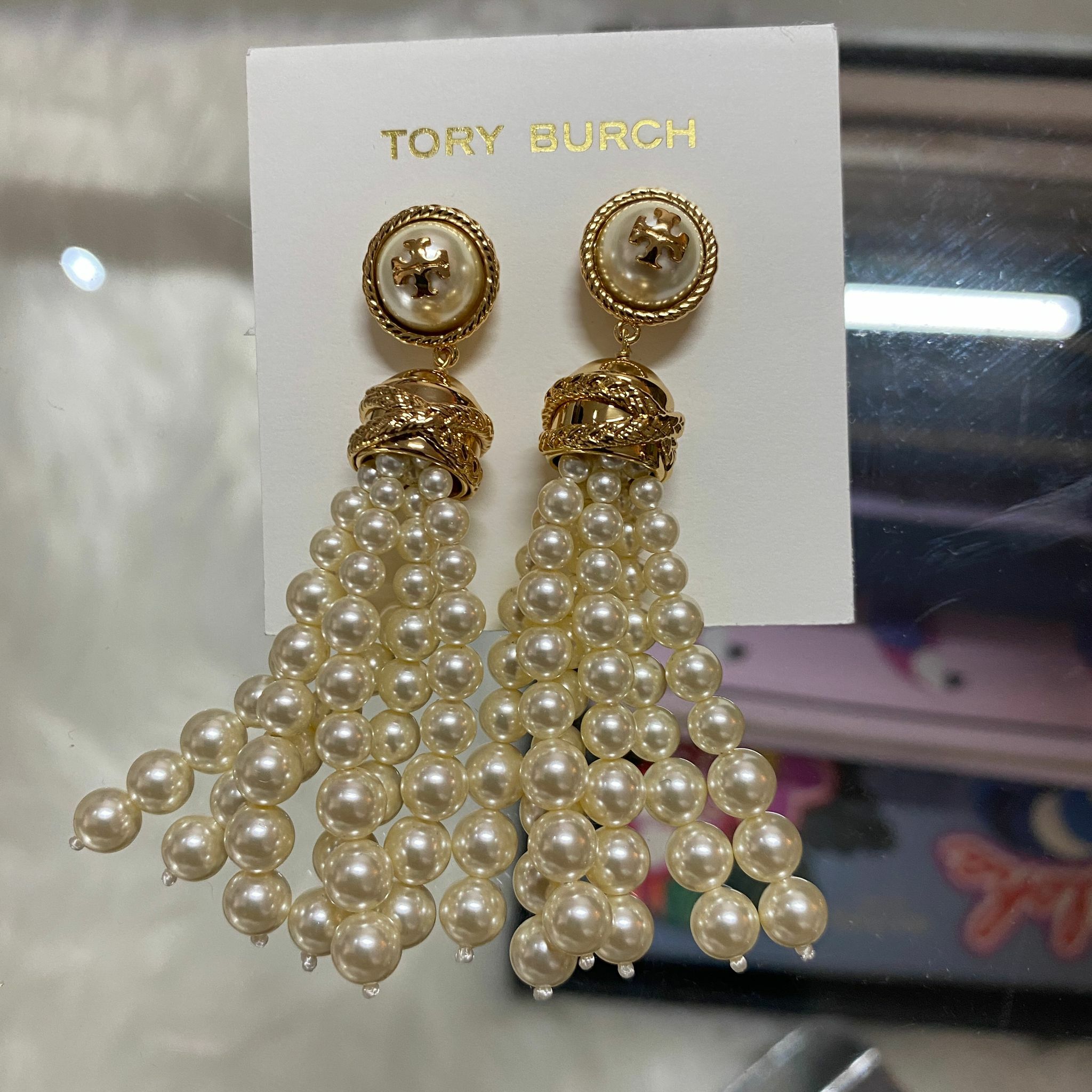 [S] TORY BURCH BEADED TASSEL EARRING, TORY GOLD, 52710-720 (STB68) FINAL SALE