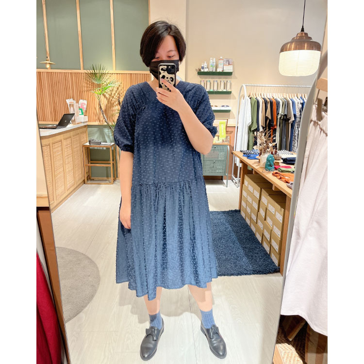 淺海泡沫V口洋裝-濕地