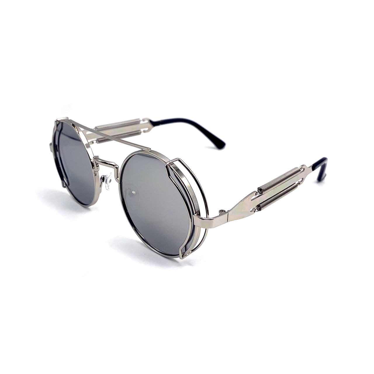 CHILL歐美賽博圓型墨鏡-銀框水銀灰片