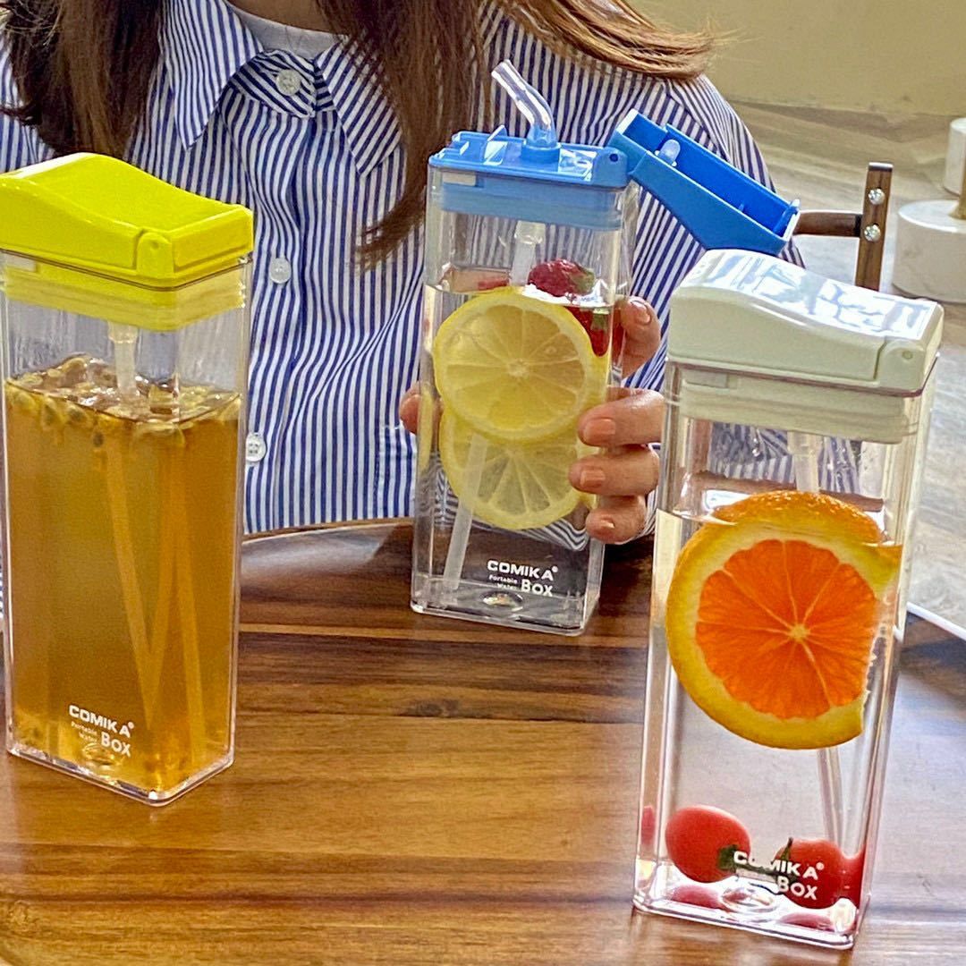 新款透明簡約吸管杯 | 盒子水樽 | 上學 | 戶外健身 | 防漏 (逢星期日截單後7-14個工作天發貨)