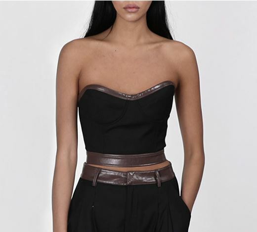 BADBLOOD Leather Mix Corset Tank 黑色 女 背心 w-tnk22-001