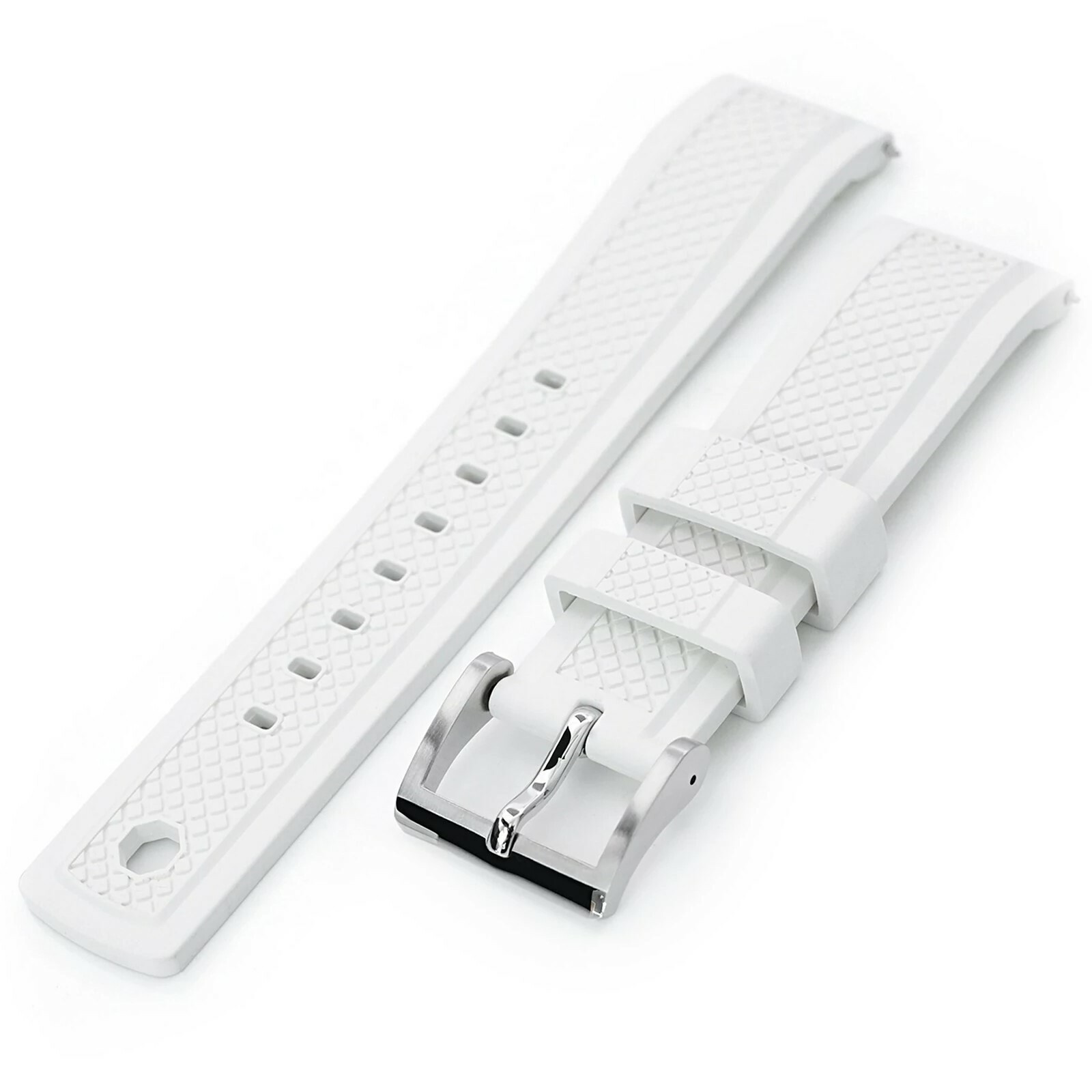 萬年鐘錶 - 太空人錶帶  Crisscross 十字形  白色FKM橡膠快拆潛水錶帶  22mm, 20mm   FKM09M-20A18PBU66 / FKM09M-22A20PBU66