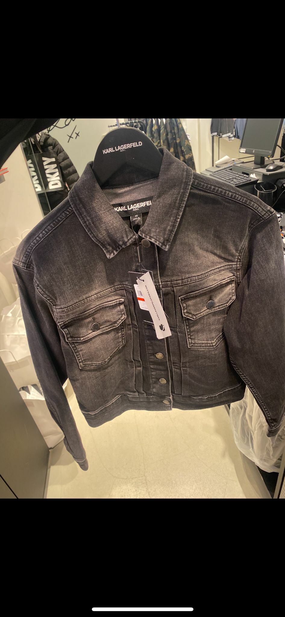 [S] KARL LAGERFELD CROPPED DENIM JACKET, SHADOW, L1TC2150-SHA (SKL72)