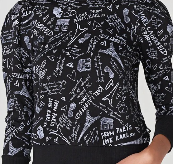 [S] KARL LAGERFELD PUFF SHOULDER TOP, BLACK , L1LH6851-BLW (SKL77)