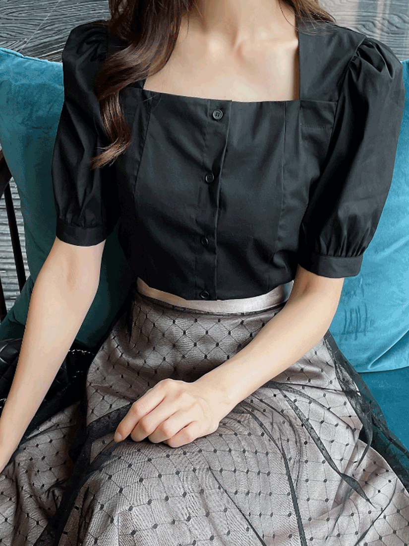 氣質方領襯衫上衣 [ 3色 / Free ]