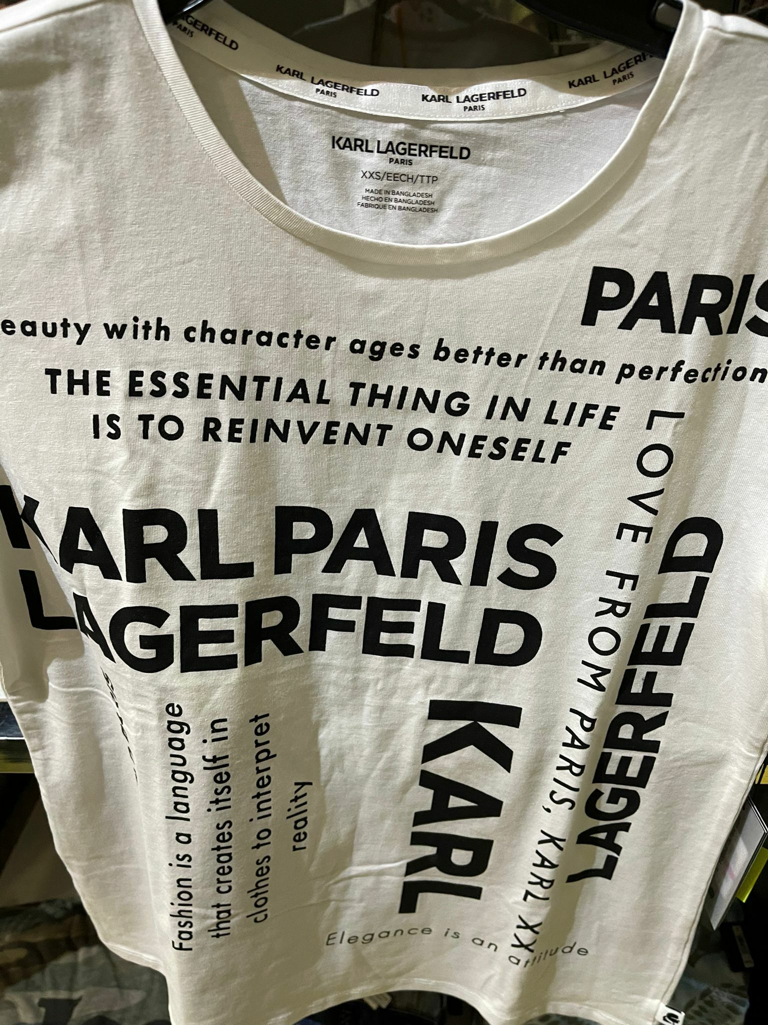 [S] KARL LAGERFELD CROSS WORD LOO TEE, WHITE/BLACK, L1WHF090-WHB (SKL82)
