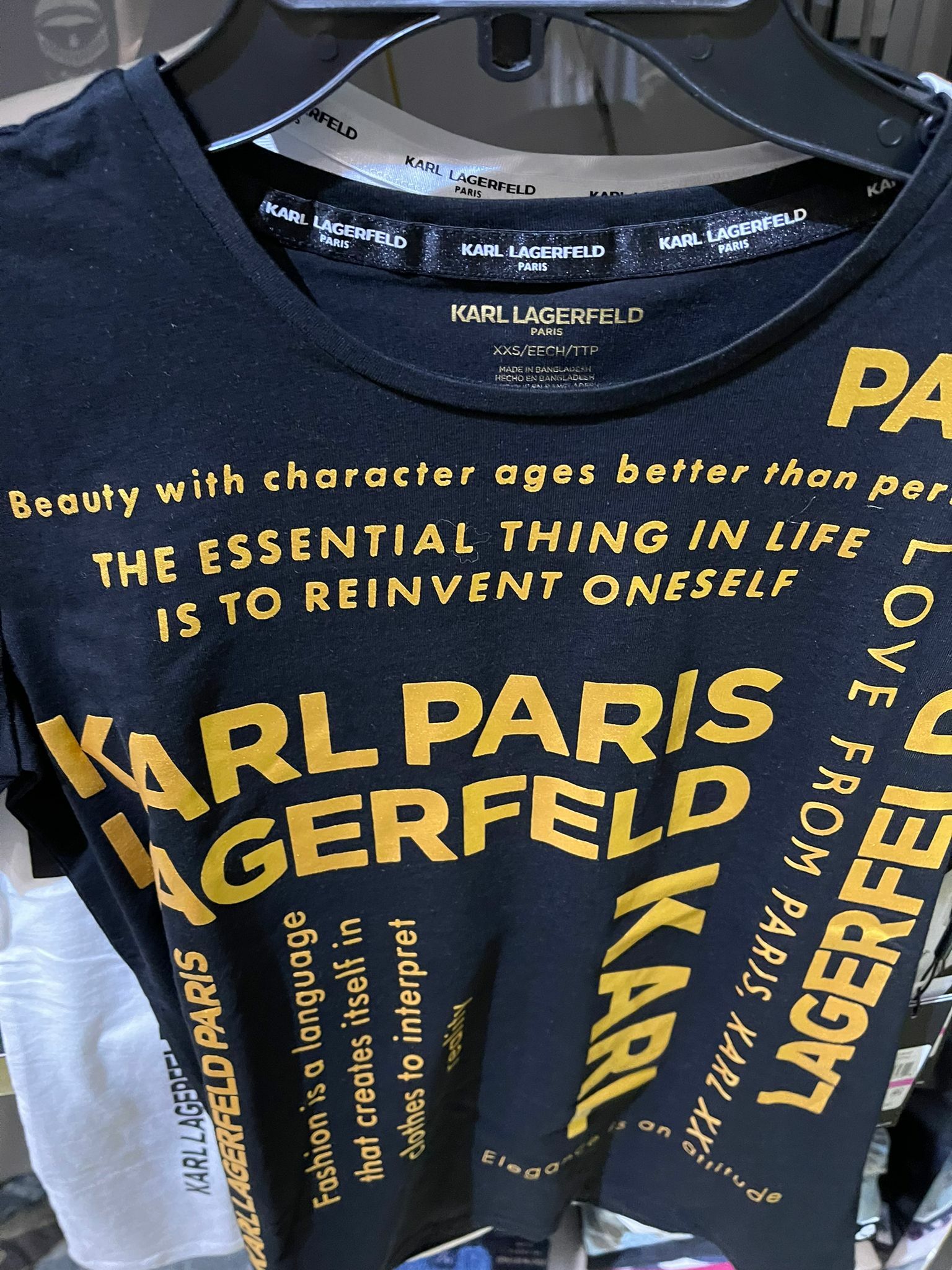 [S] KARL LAGERFELD CROSS WORD LOGO TEE, BLUE/GOLD, L1WHF090-BGD (SKL83)