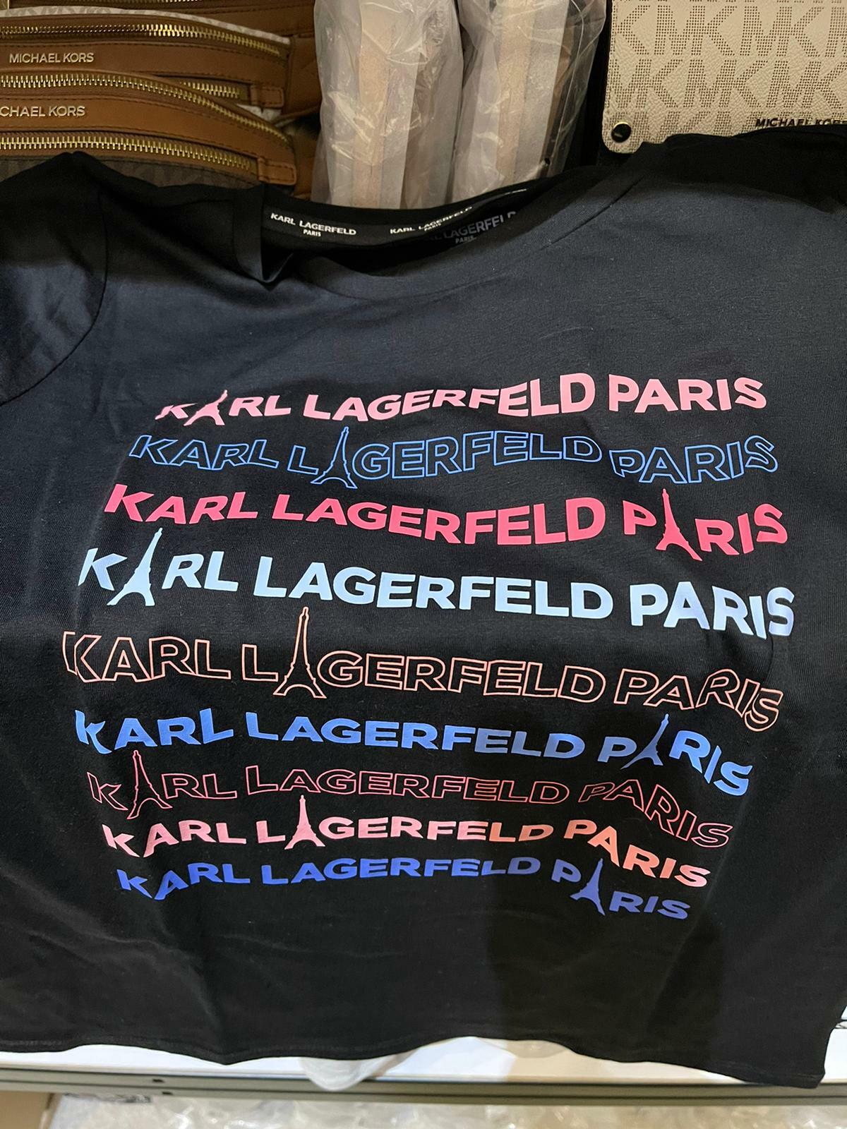 [S] KARL LAGERFELD WORDING TEE SHIRT, BLACK M, L1WHFD06-BLK (SKL87)