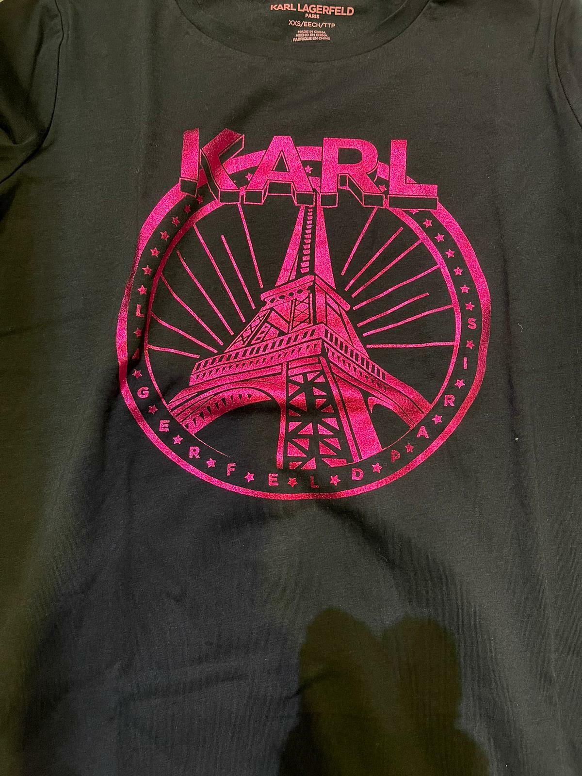 [S] KARL LAGERFELD EIFFEL TOWER CIRCLE TEE, BLACK/PINK, L1WHFD50-BPZ (SKL88)