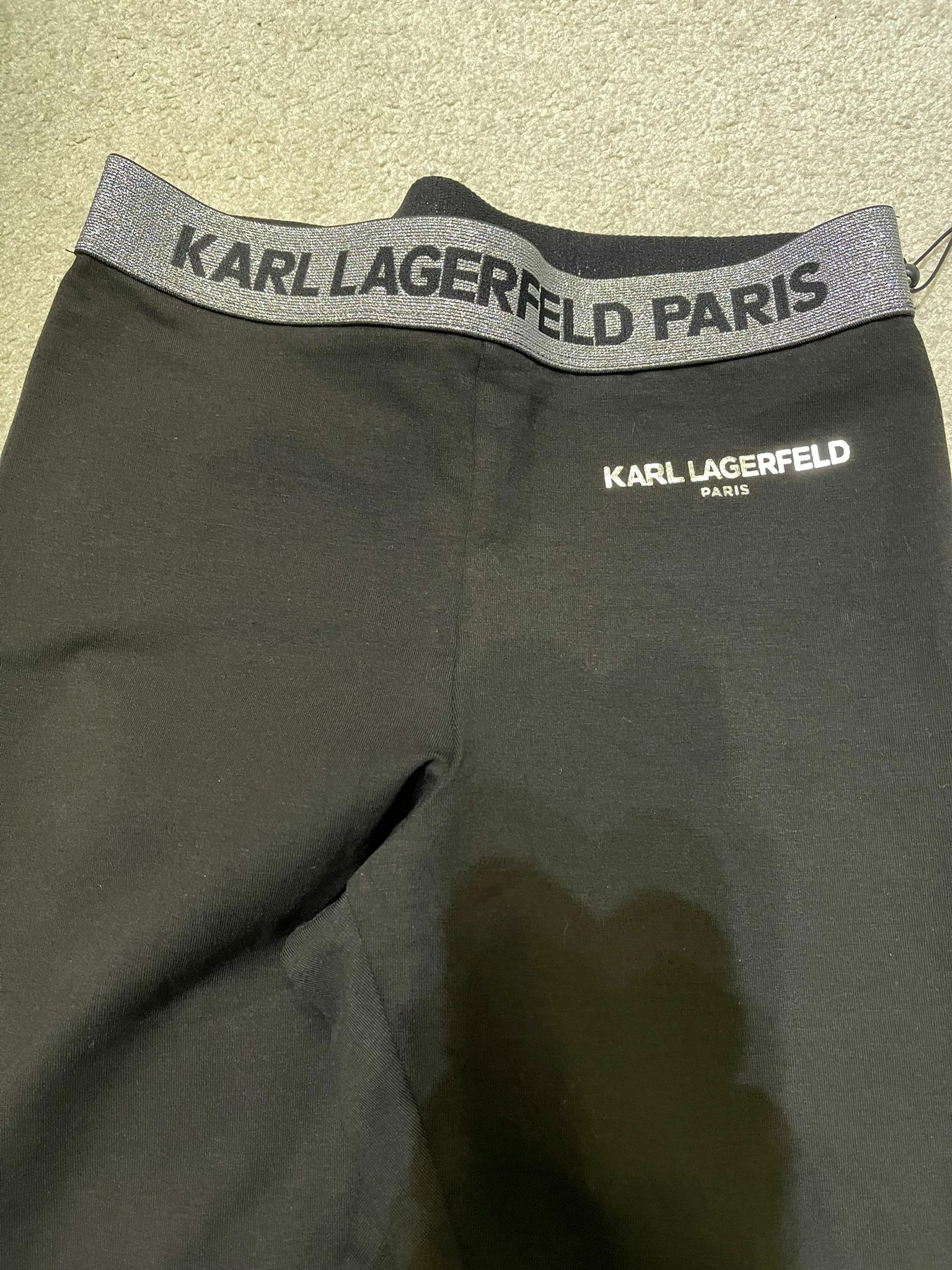 [S] KARL LAGERFELD SILVER LOGO WAISTBAND LEGGING, BLACK, L1ZF9043-BLK (SKL93)