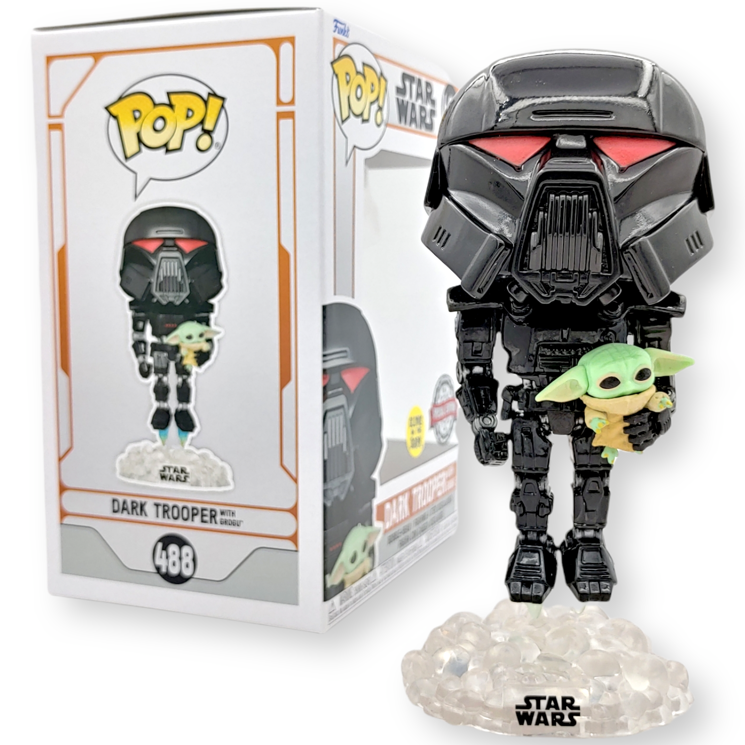 FUNKO POP<星球大戰-曼達洛人>黑暗士兵抱尤達BB(夜光版)-NO.488