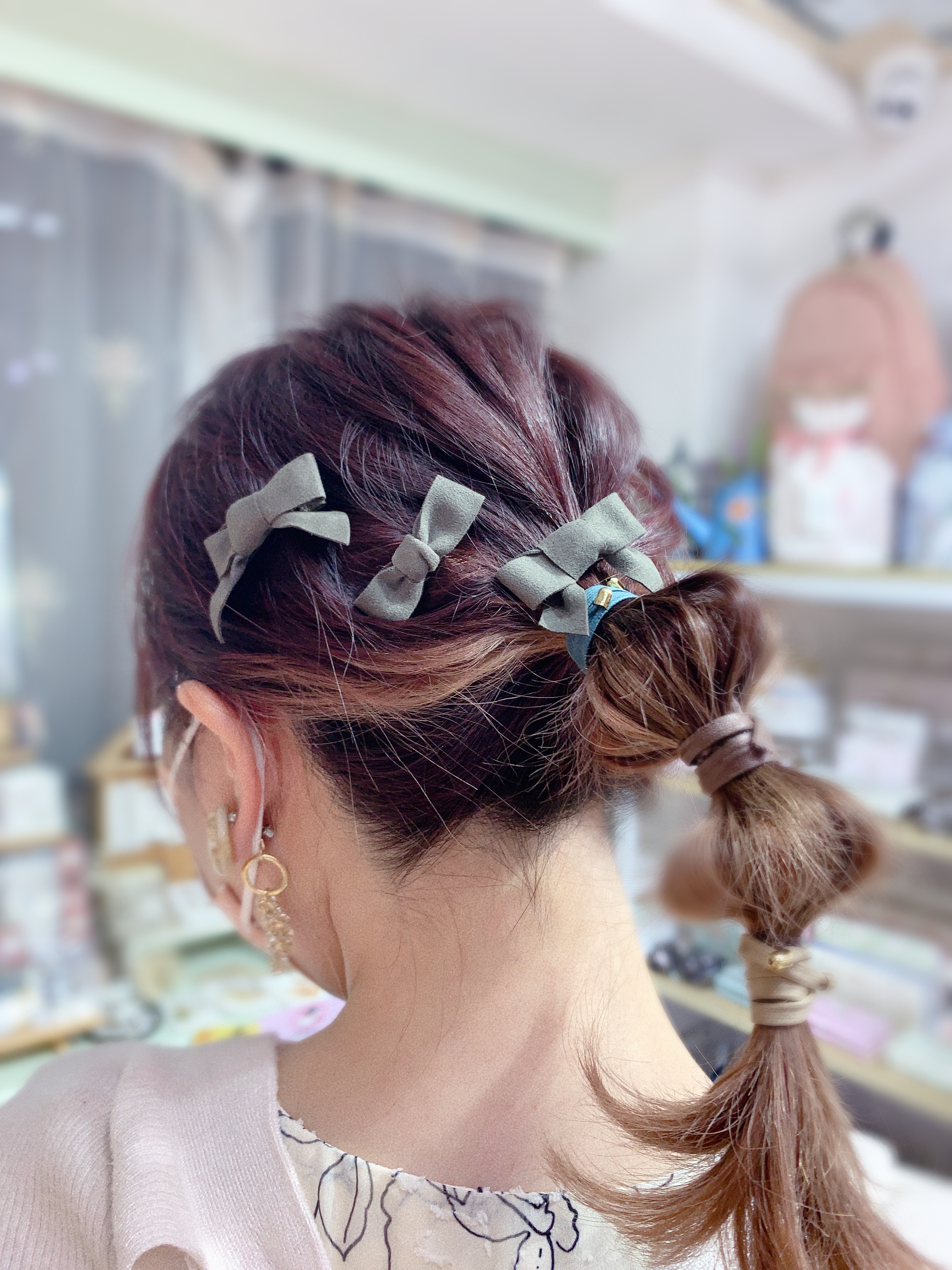 [日本制] 迷你絨面蝴蝶結髮夾SET