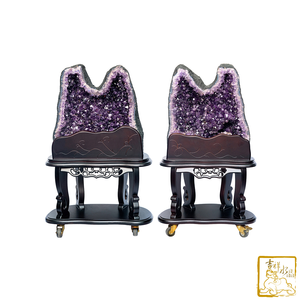 巴西紫水晶洞一對 94kg/78.4kg 水型晶洞