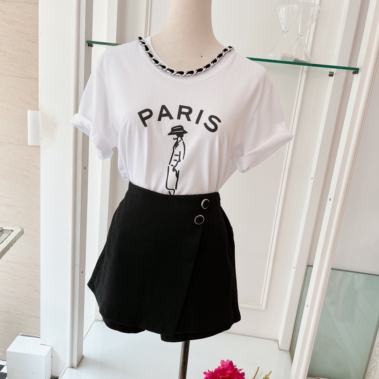 2204161華夫格雙釦斜片褲裙