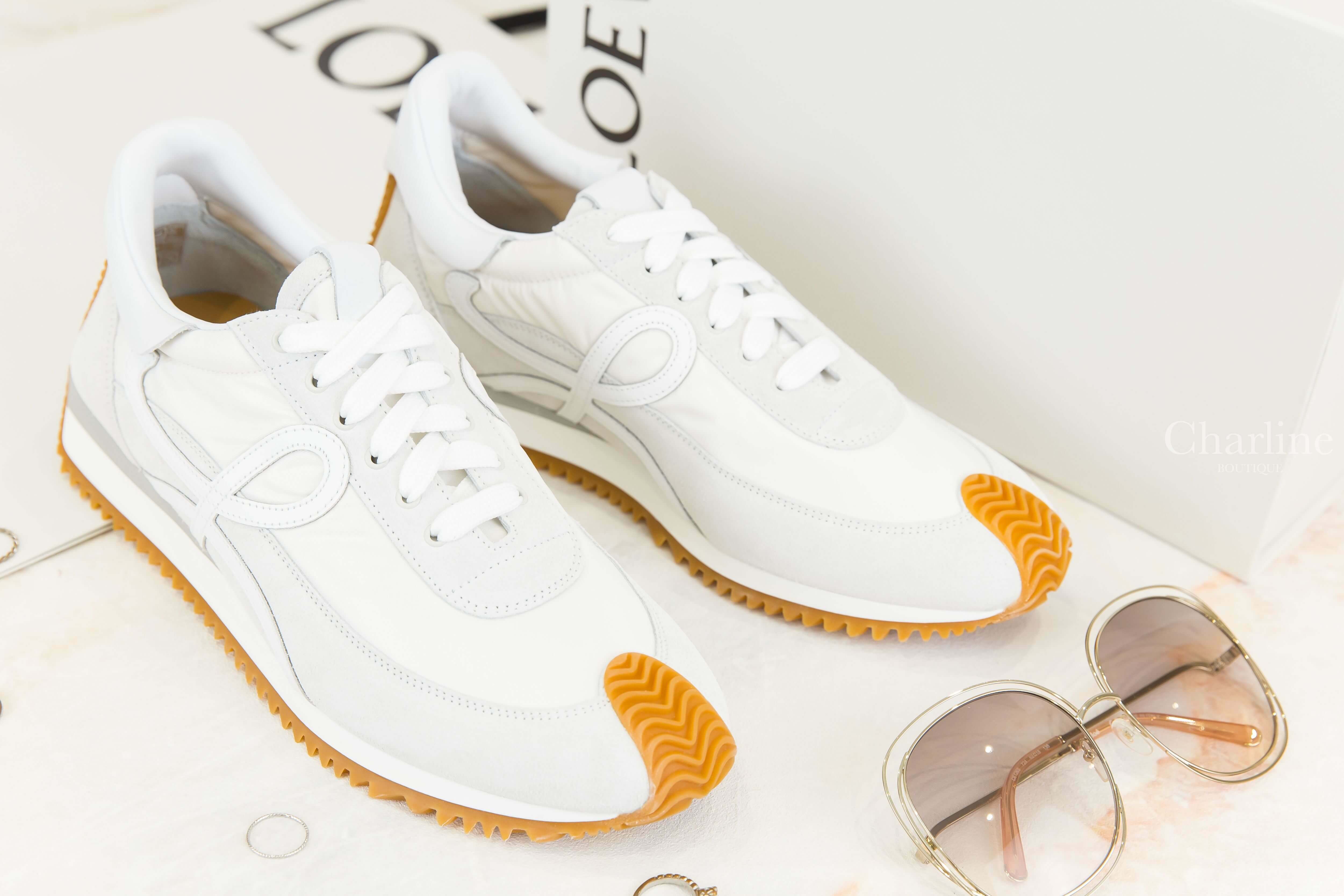 Loewe Flow Runner In Nylon And Suede 白色尼龍拼麂皮棕色鞋底運動鞋-Charline Boutique 精品代購