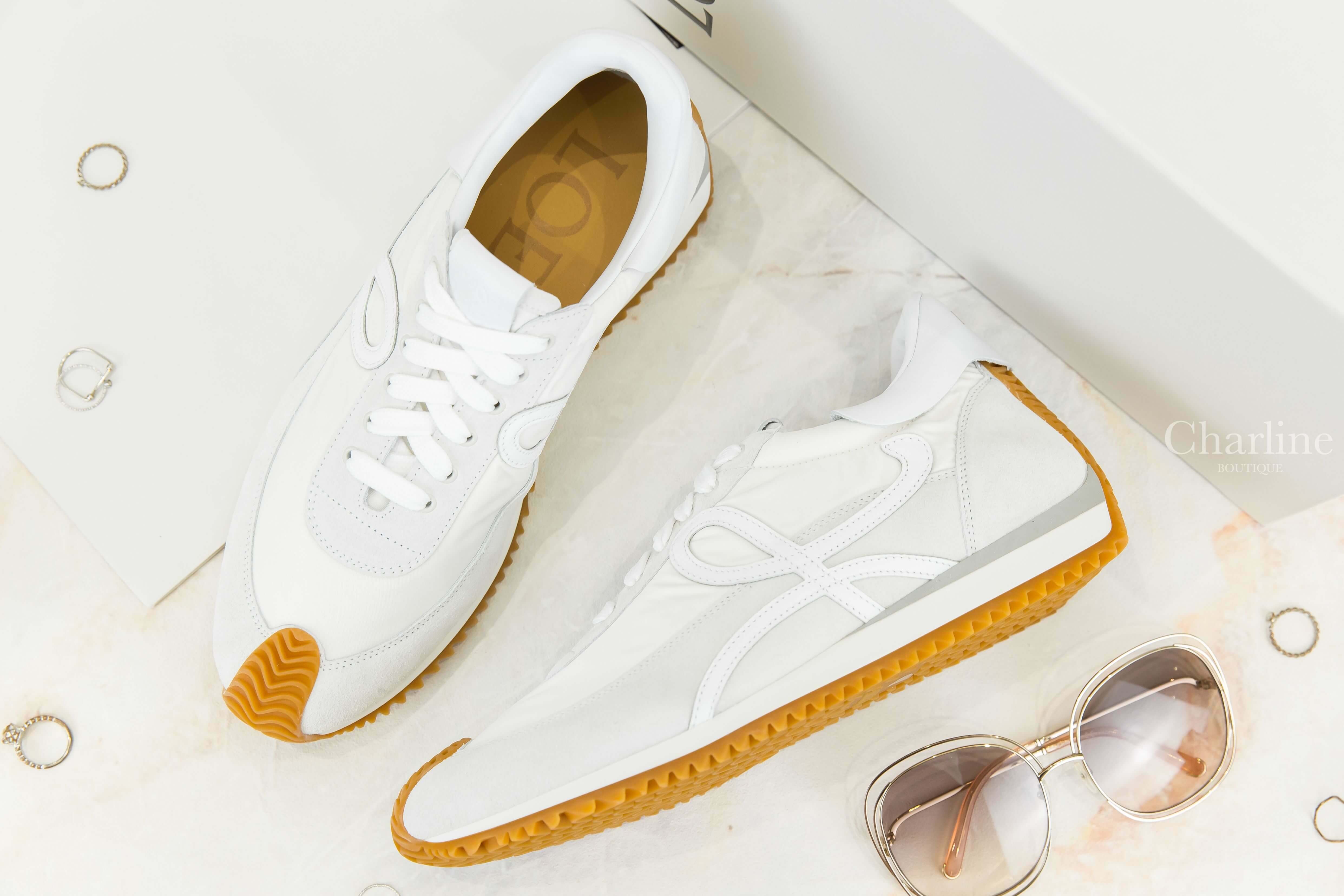 Loewe Flow Runner In Nylon And Suede 白色尼龍拼麂皮棕色鞋底運動鞋-Charline Boutique 精品代購