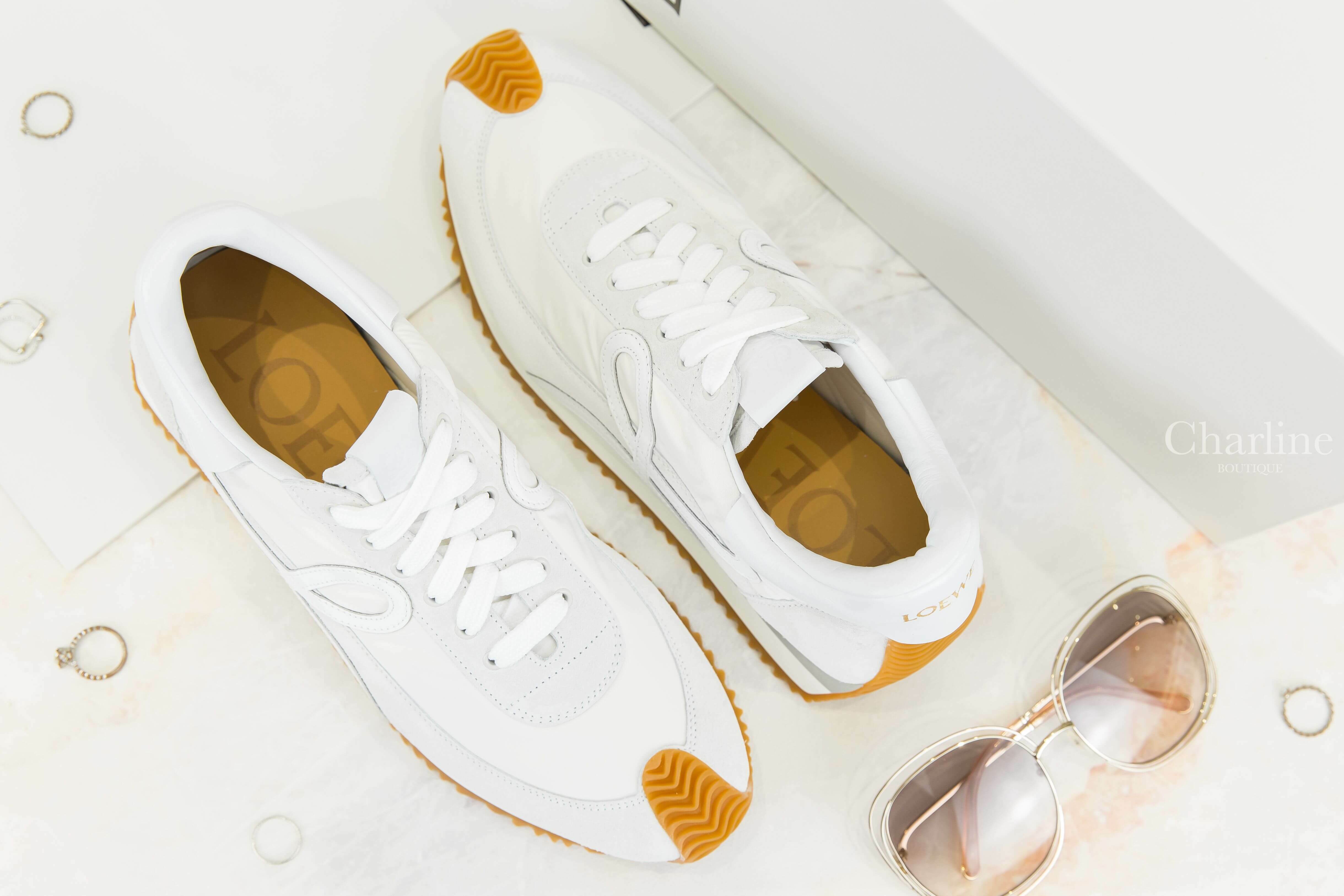 Loewe Flow Runner In Nylon And Suede 白色尼龍拼麂皮棕色鞋底運動鞋-Charline Boutique 精品代購