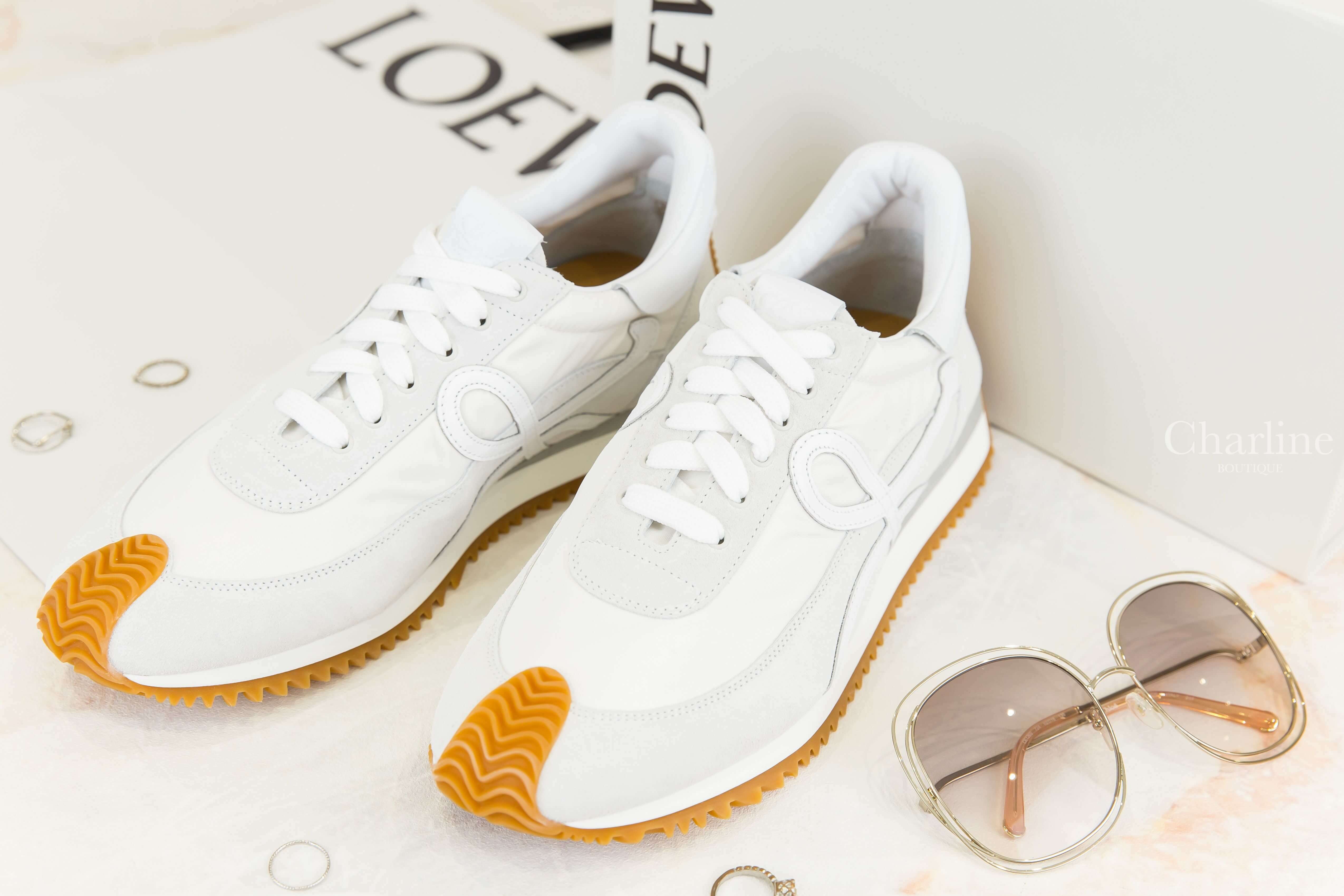 Loewe Flow Runner In Nylon And Suede 白色尼龍拼麂皮棕色鞋底運動鞋-Charline Boutique 精品代購