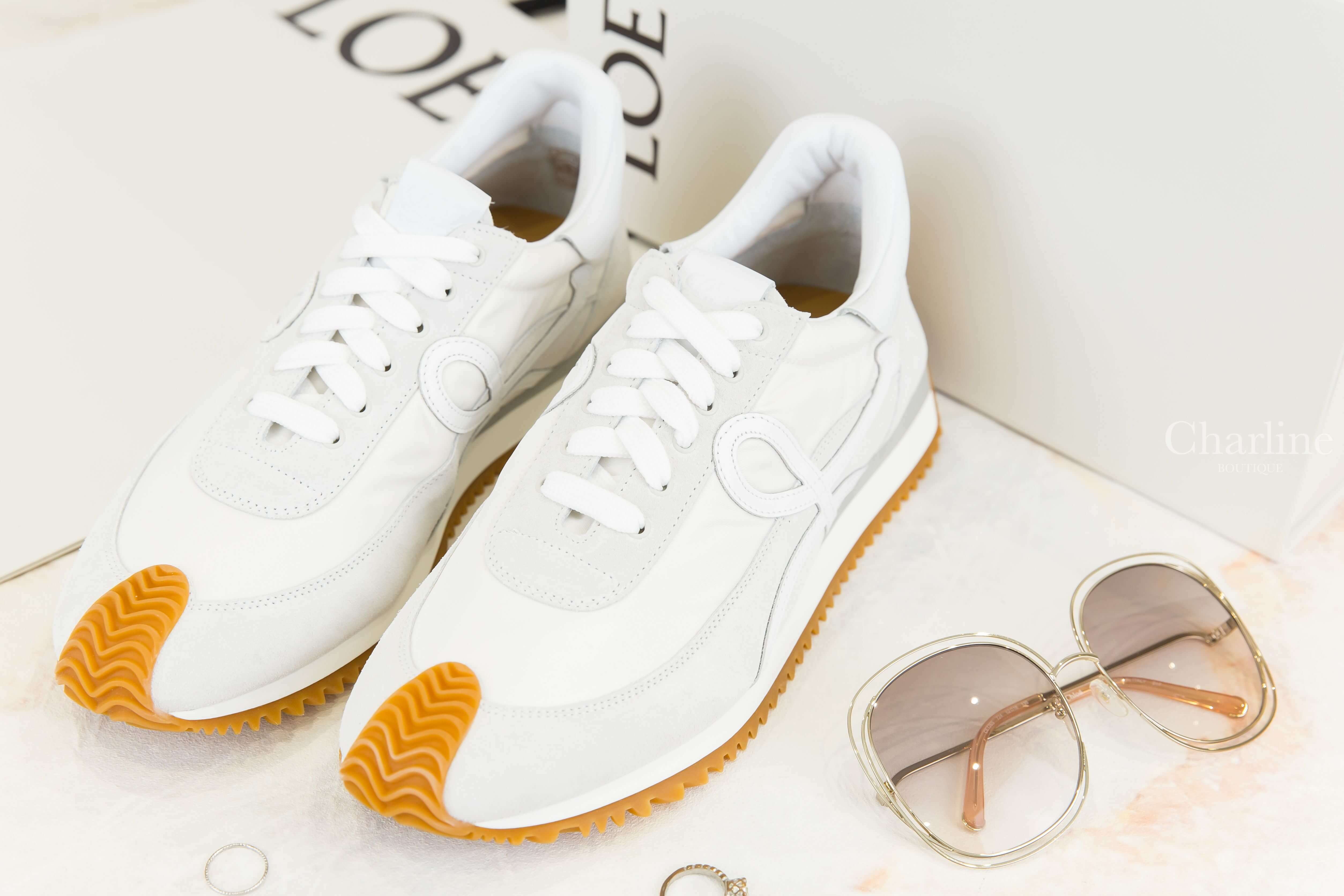 Loewe Flow Runner In Nylon And Suede 白色尼龍拼麂皮棕色鞋底運動鞋-Charline Boutique 精品代購