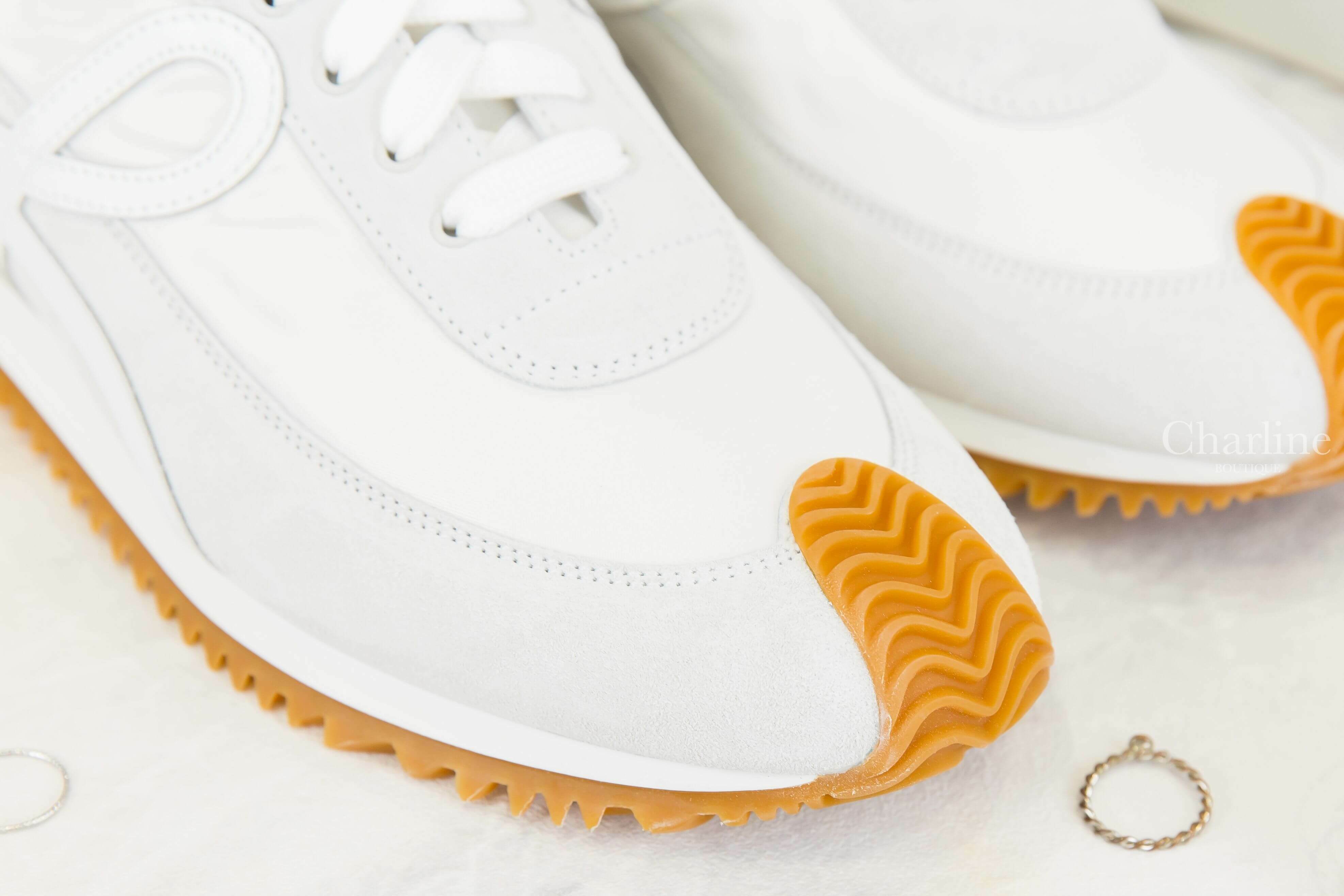 Loewe Flow Runner In Nylon And Suede 白色尼龍拼麂皮棕色鞋底運動鞋