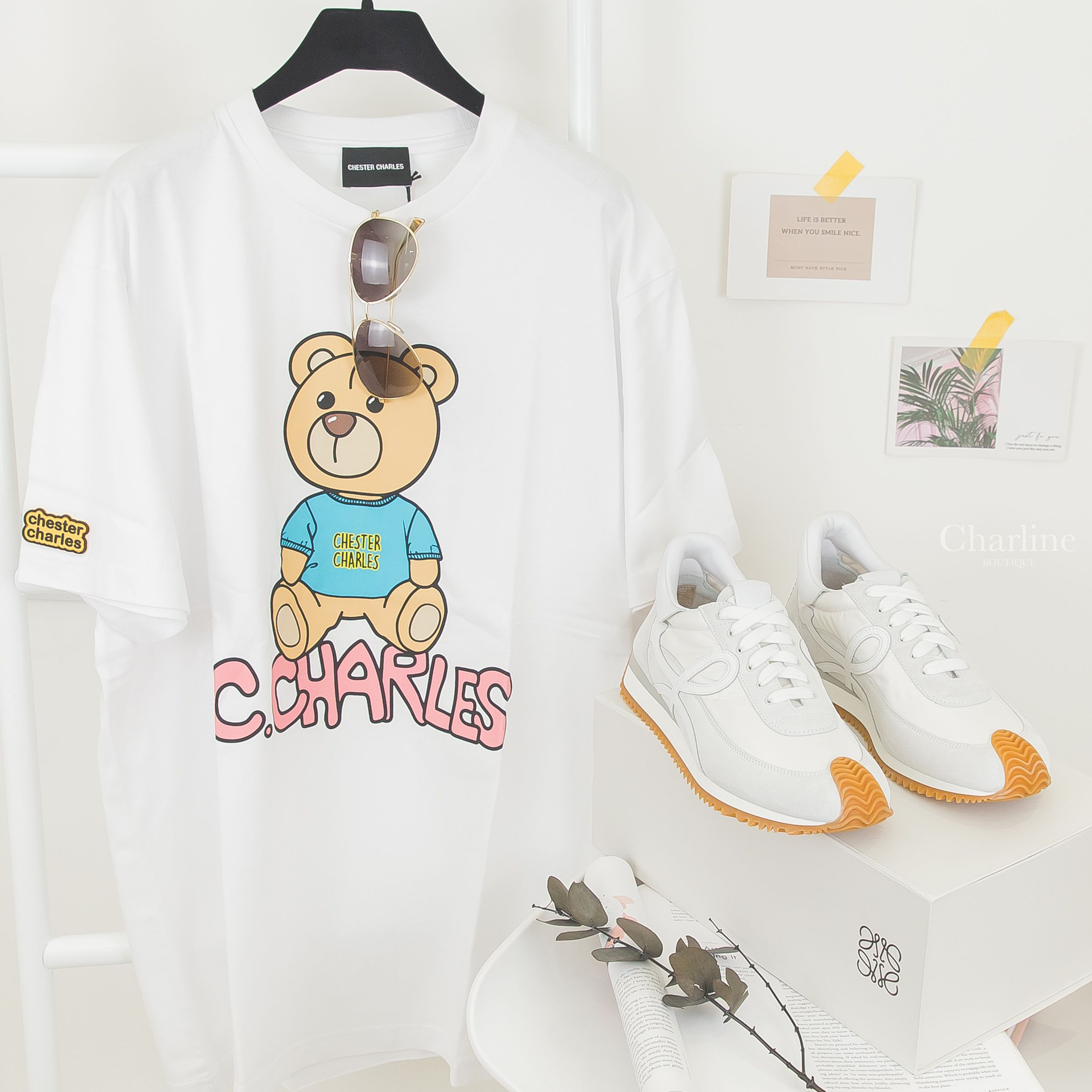 Loewe Flow Runner In Nylon And Suede 白色尼龍拼麂皮棕色鞋底運動鞋,Celine Sunglasses 灰褐色漸層金屬飛行員邊框太陽眼鏡附棕褐色肩背包兩件組-Charline Boutique 精品代購
