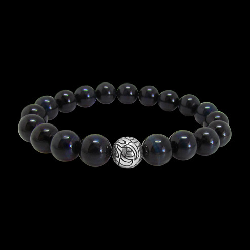 Silver Engraved Nest Bead w/ 10mm Stone Bracelet