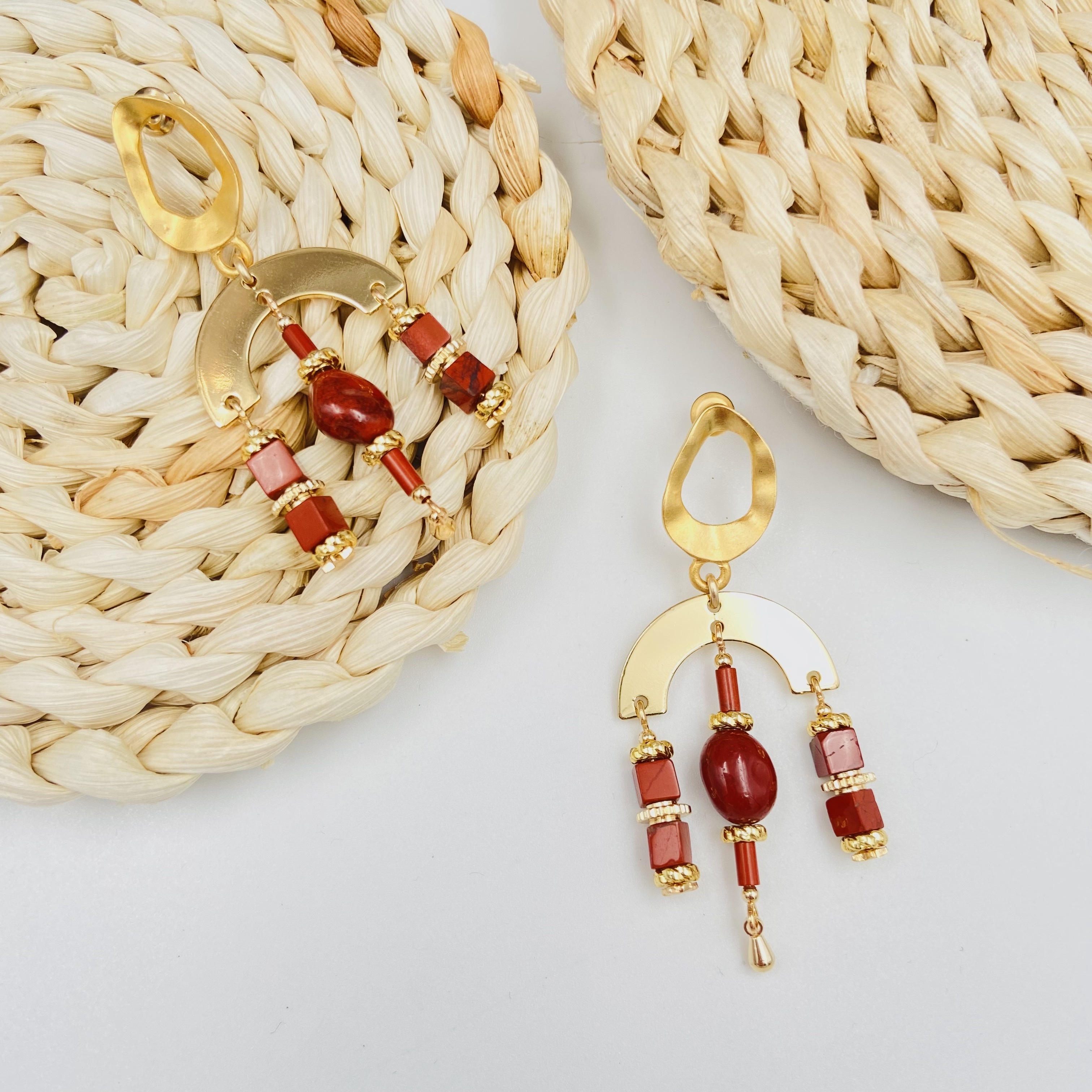 COLE COOL天然簡約紅石祝福系列耳環純銀