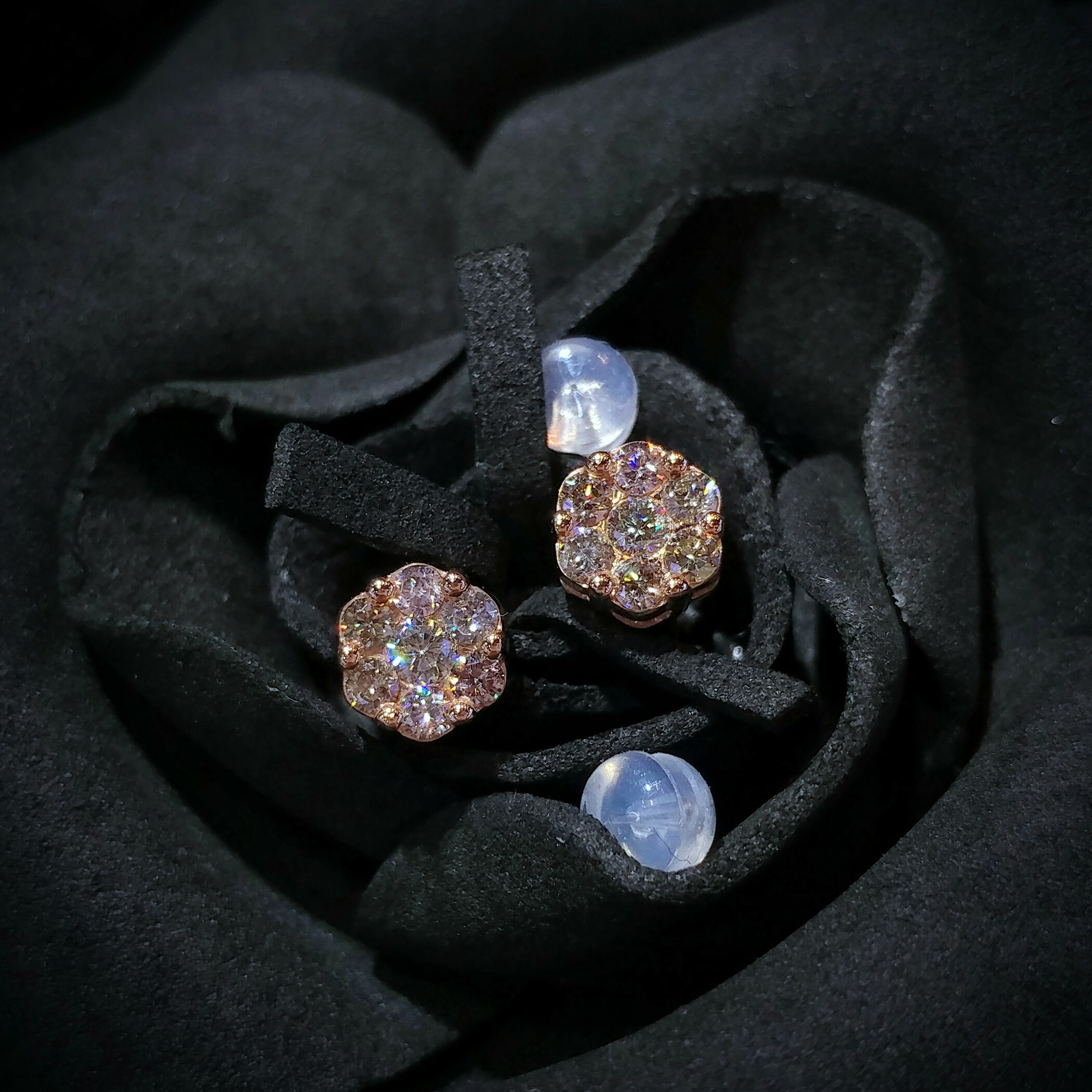 全新18K玫瑰金64份鑽石耳環