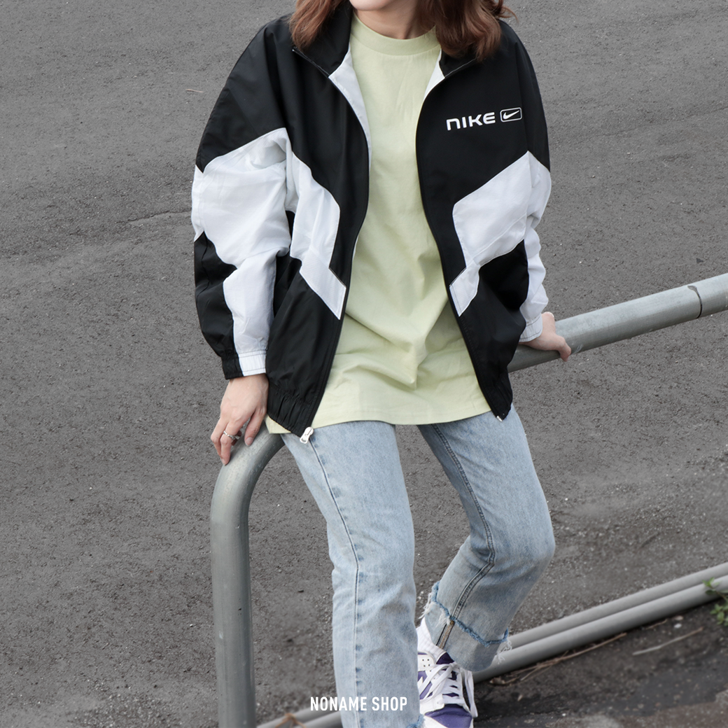 NIKE W NSW JKT WVN STREET 風衣 外套 拼接 撞色 黑白