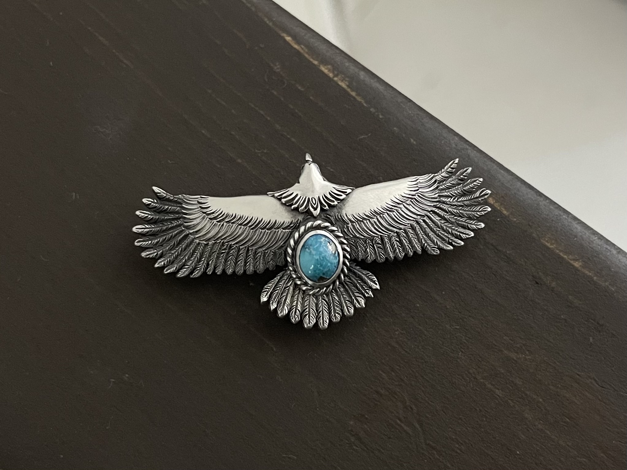 4020 銀頭銀繩松石鷹吊飾