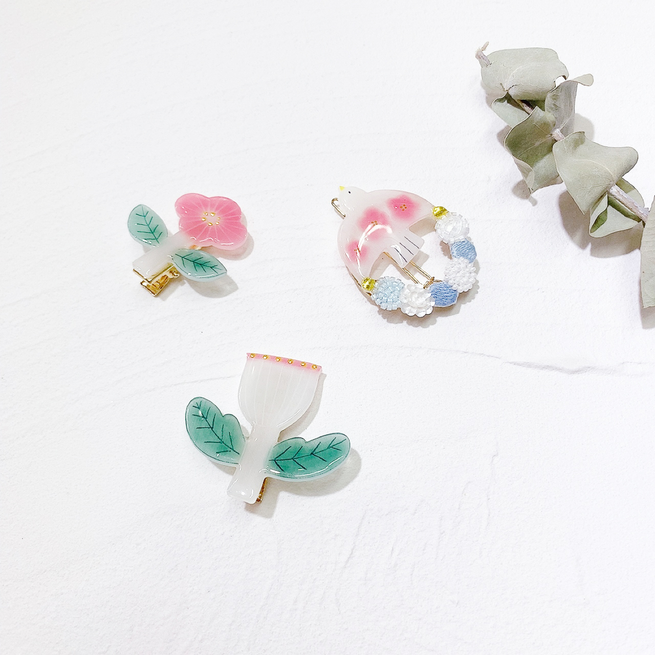 [手作家] 北歐風白色花兒髮夾